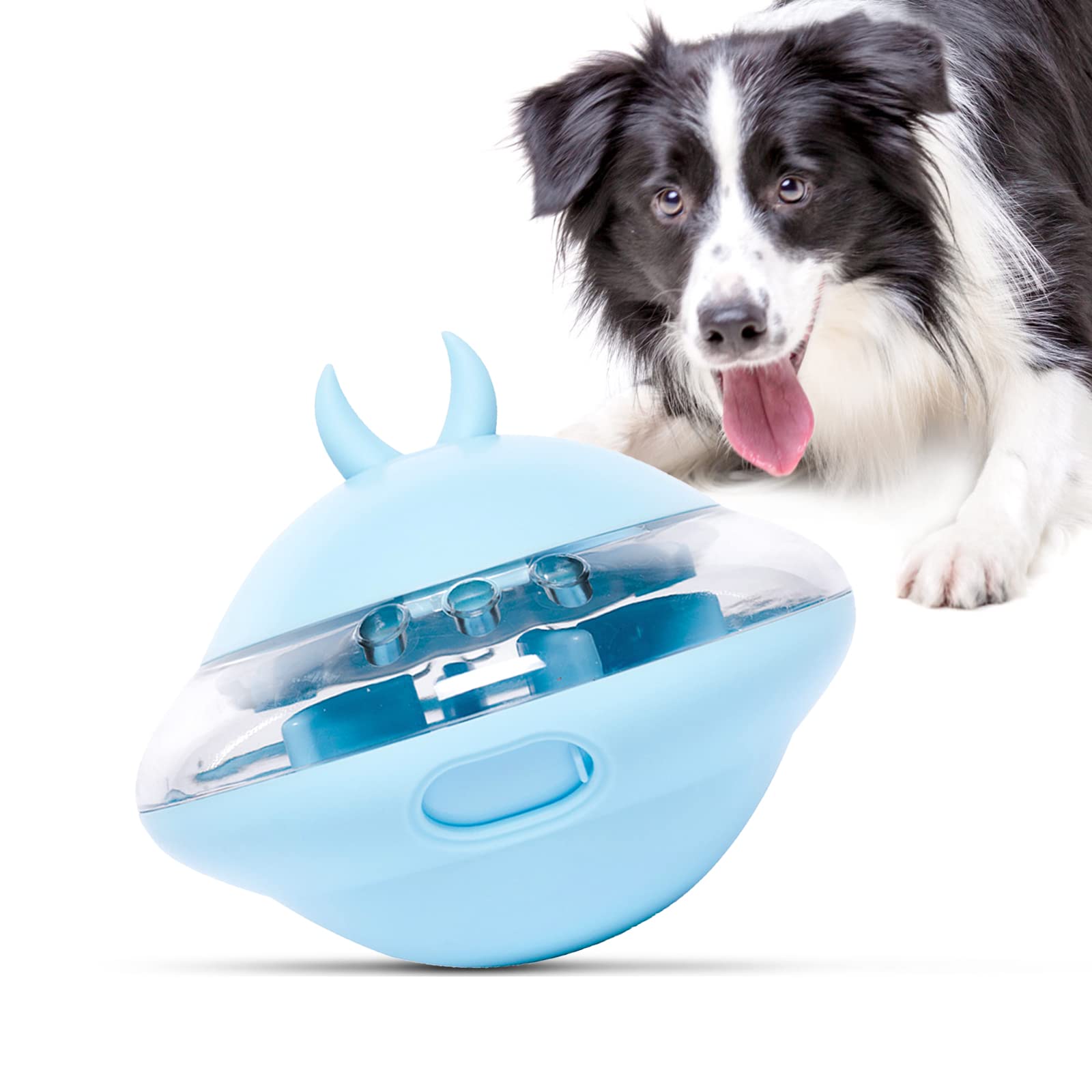 BBGifts Slow Feeder Dog Toy - Adjustable Treat Dispensing Puzzle Ball for Small & Large Dogs - Interactive IQ Chase Toy to Keep Pets Busy & Improve Digestion - 2-in-1 Pet Enrichment Ball (Blue) - Perfect for Mealtime, Training & Boredom Relief