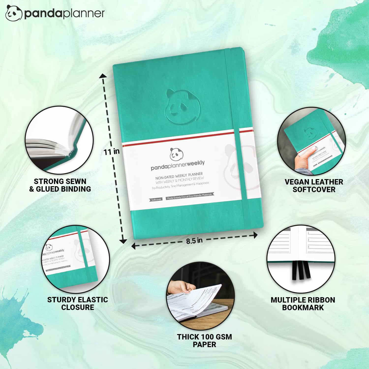Panda Planner 2025 Undated Weekly Planner - 8” x 11” Productivity Notebook with Habit Tracker & To-Do Lists | 53 Weeks of Daily, Weekly & Monthly Planning | Perfect for Students, Professionals & Home Organization (Turquoise)