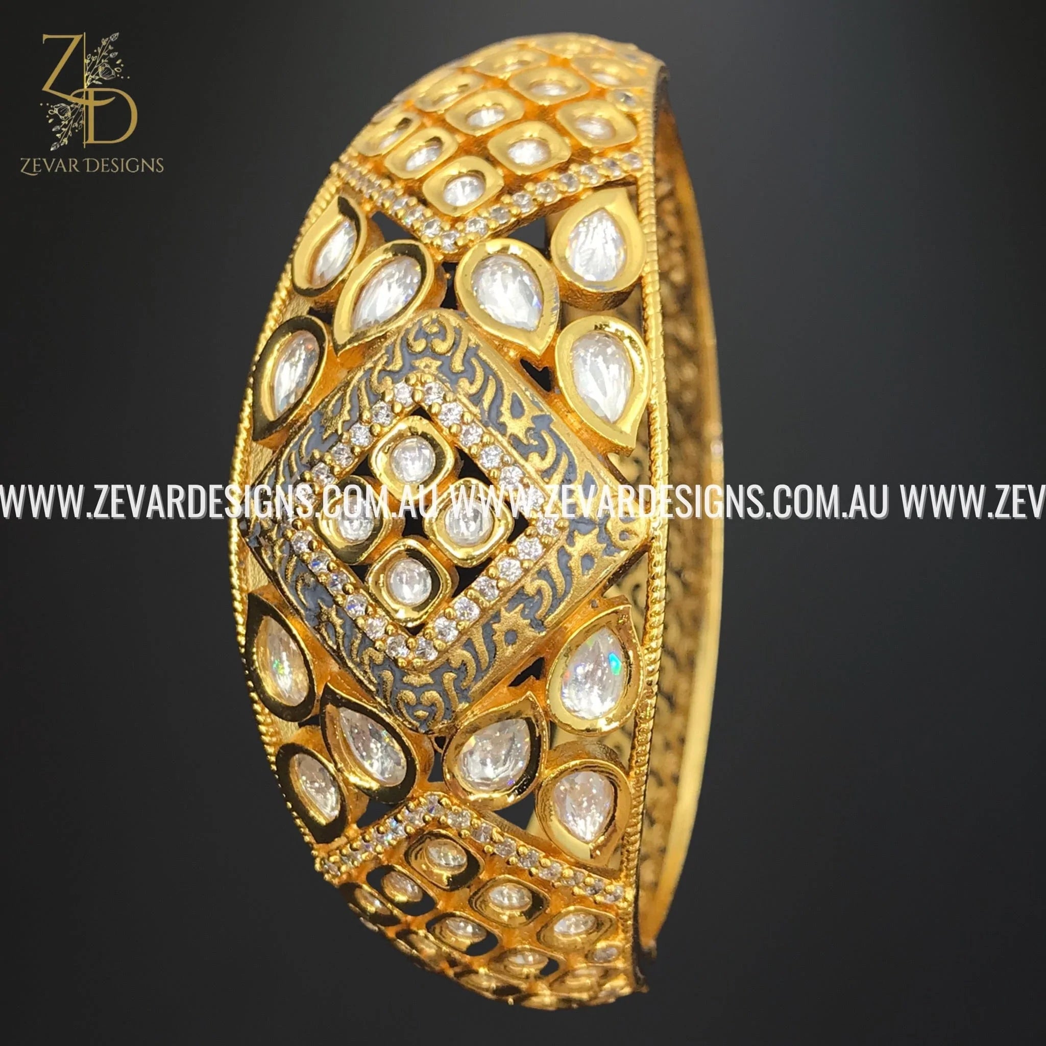 Exquisite Kundan Bracelet for Women - Elegant Grey Ethnic Jewelry for Parties, Weddings & Festive Occasions