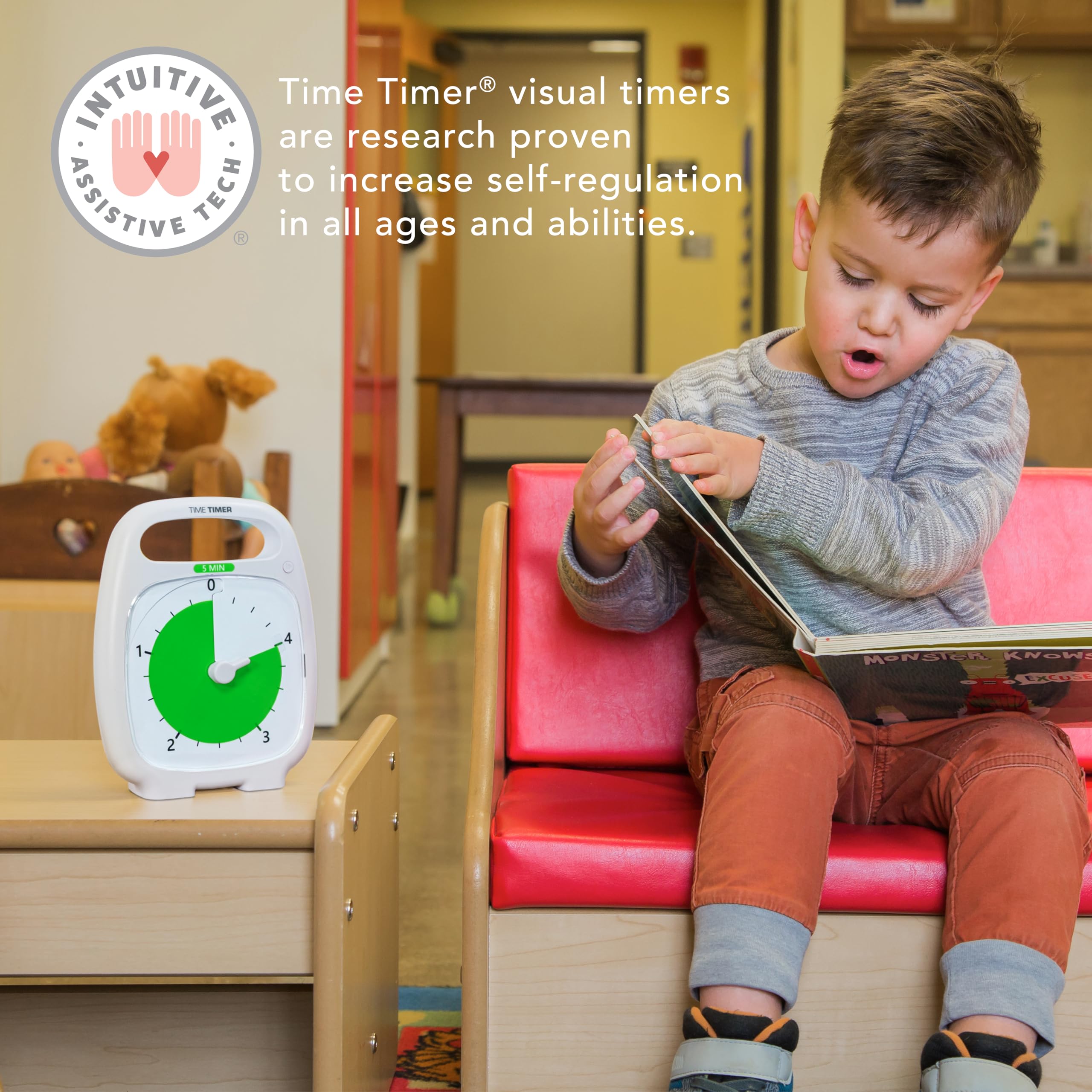 TIME TIMER PLUS 5 Minute Visual Countdown Timer - Silent Operation Desk Clock with Portable Handle for Classroom, Office, Homeschooling & Study | Perfect for Time Management, Productivity & Focus Tasks (White)