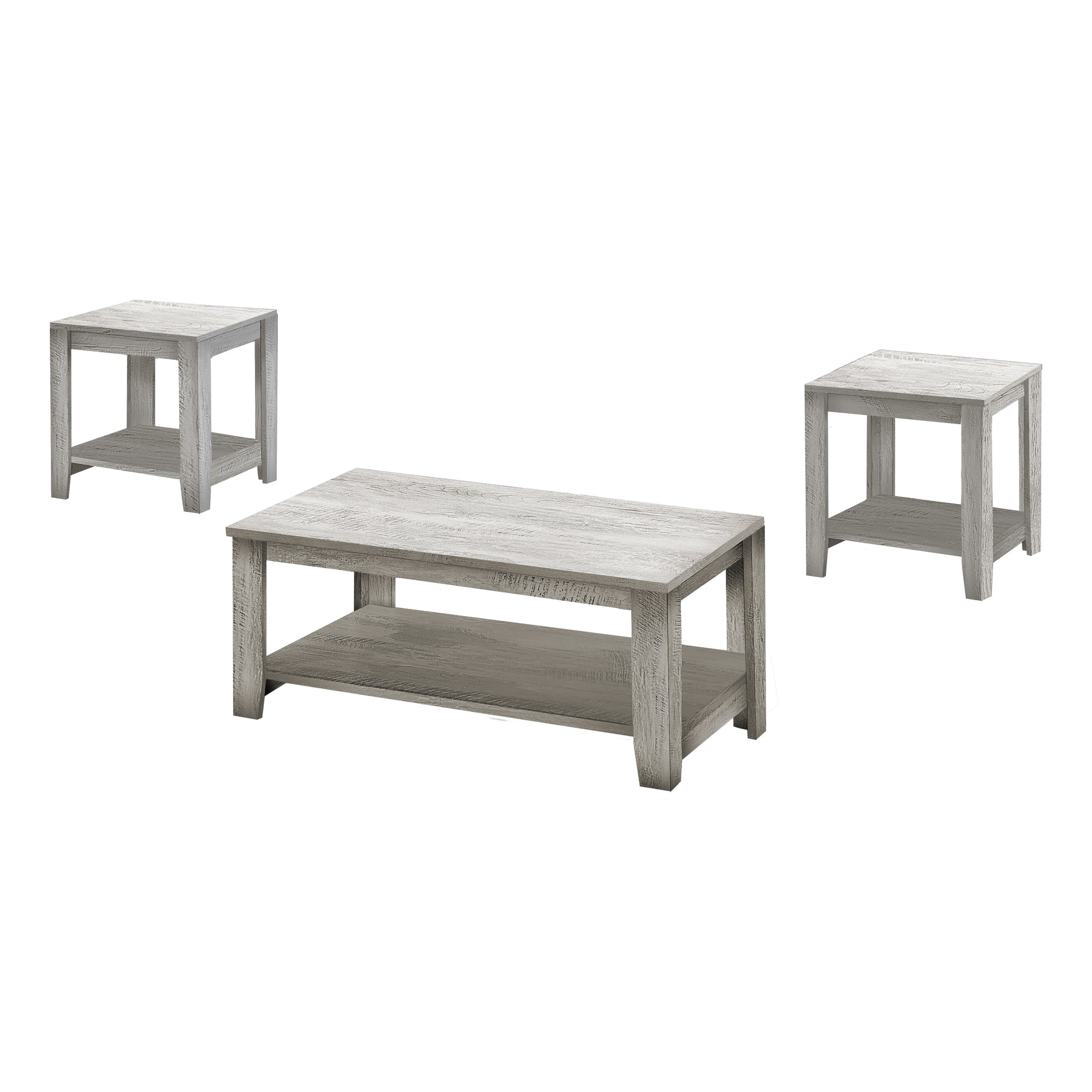 3-Piece Industrial Grey Coffee Table Set - Modern Living Room Furniture for Home & Office Decor