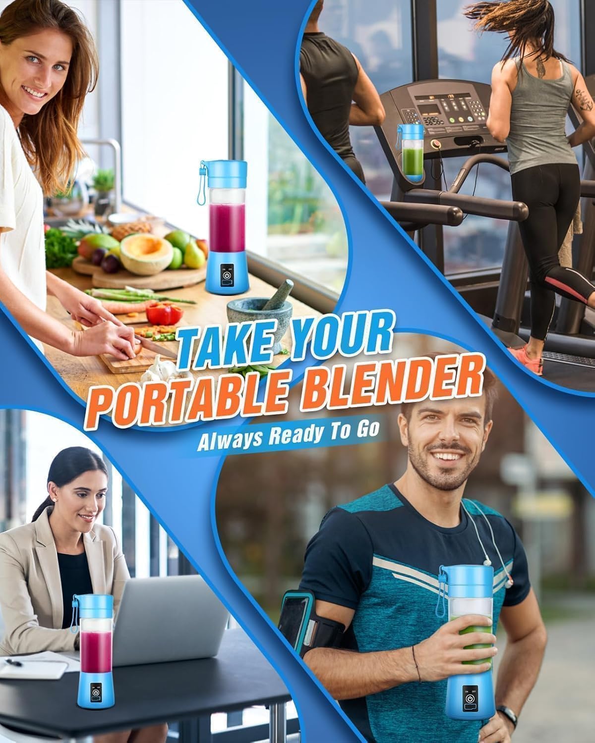 Portable Personal Blender for Smoothies & Shakes - 380ml Mini Blender with 6 Sharp Blades, 2000mAh Rechargeable Battery, Travel Lid - Perfect for Gym, Office, Home & Outdoor Use