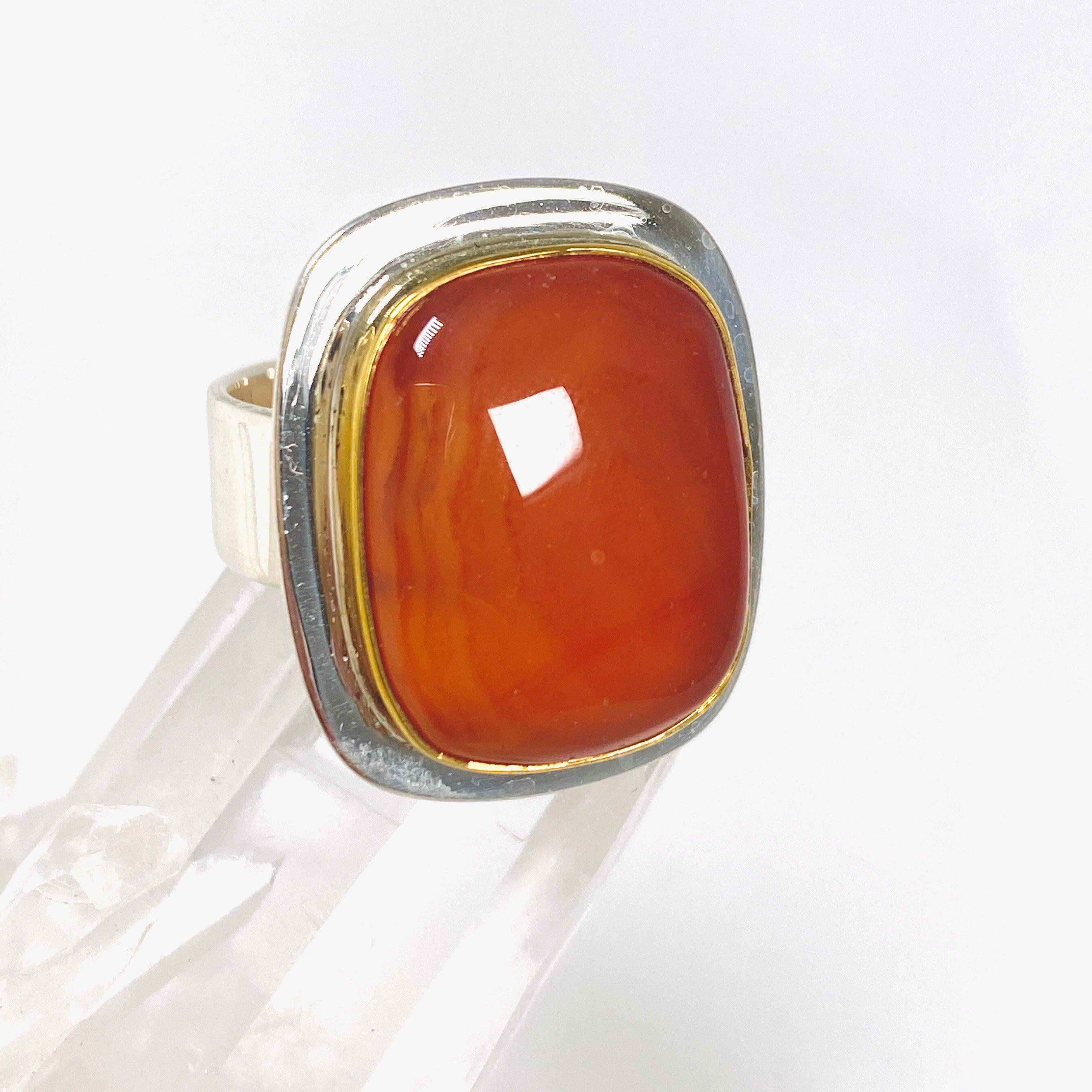 Carnelian Rectangular Ring with Gold Detailing - Size 9 | KRGJ2866 | Elegant Jewelry for Women, Perfect for Weddings, Parties & Everyday Wear