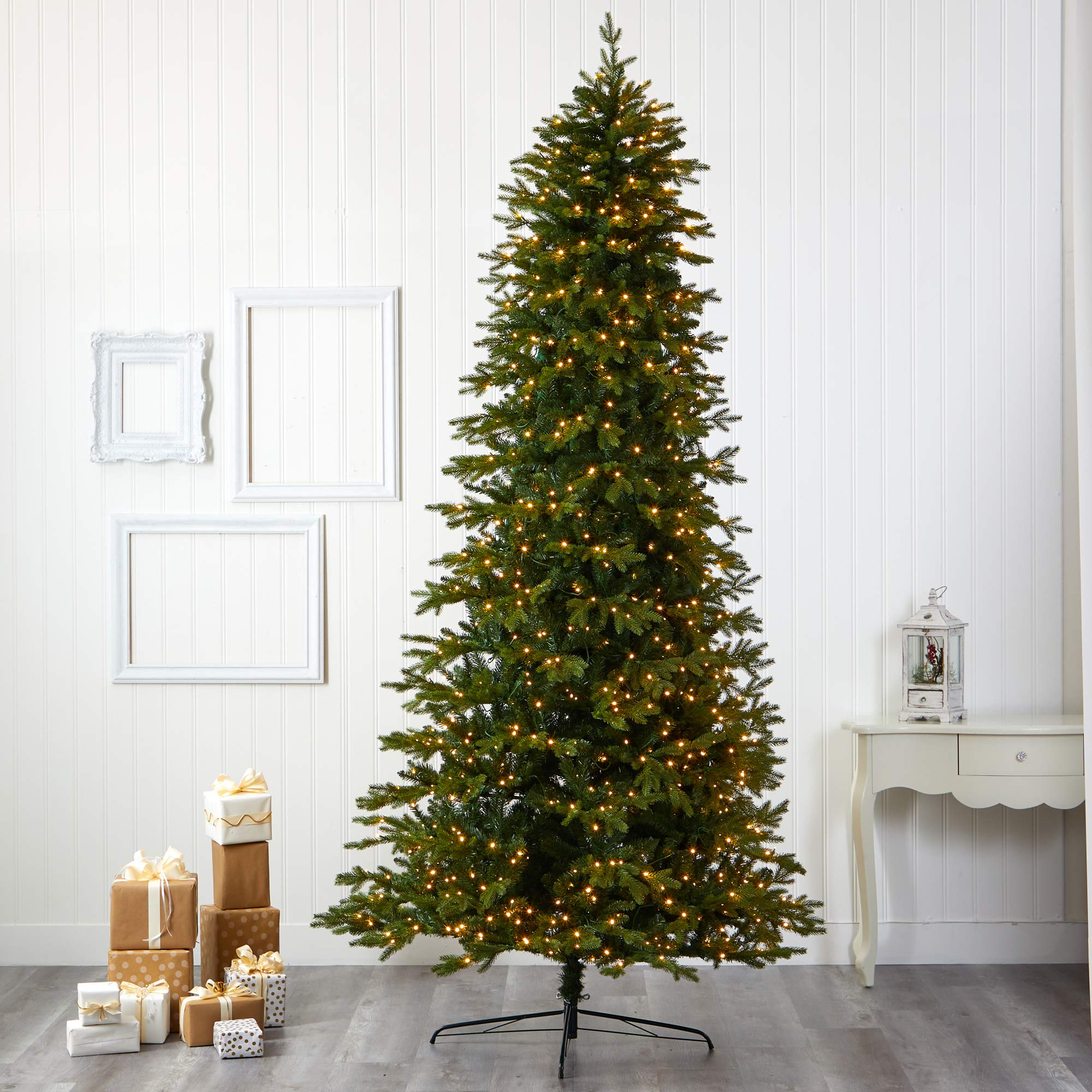 Nearly Natural 10ft Belgium Fir Artificial Christmas Tree with 1050 Clear LED Lights - Realistic Holiday Decor for Home, Office & Party Decorations