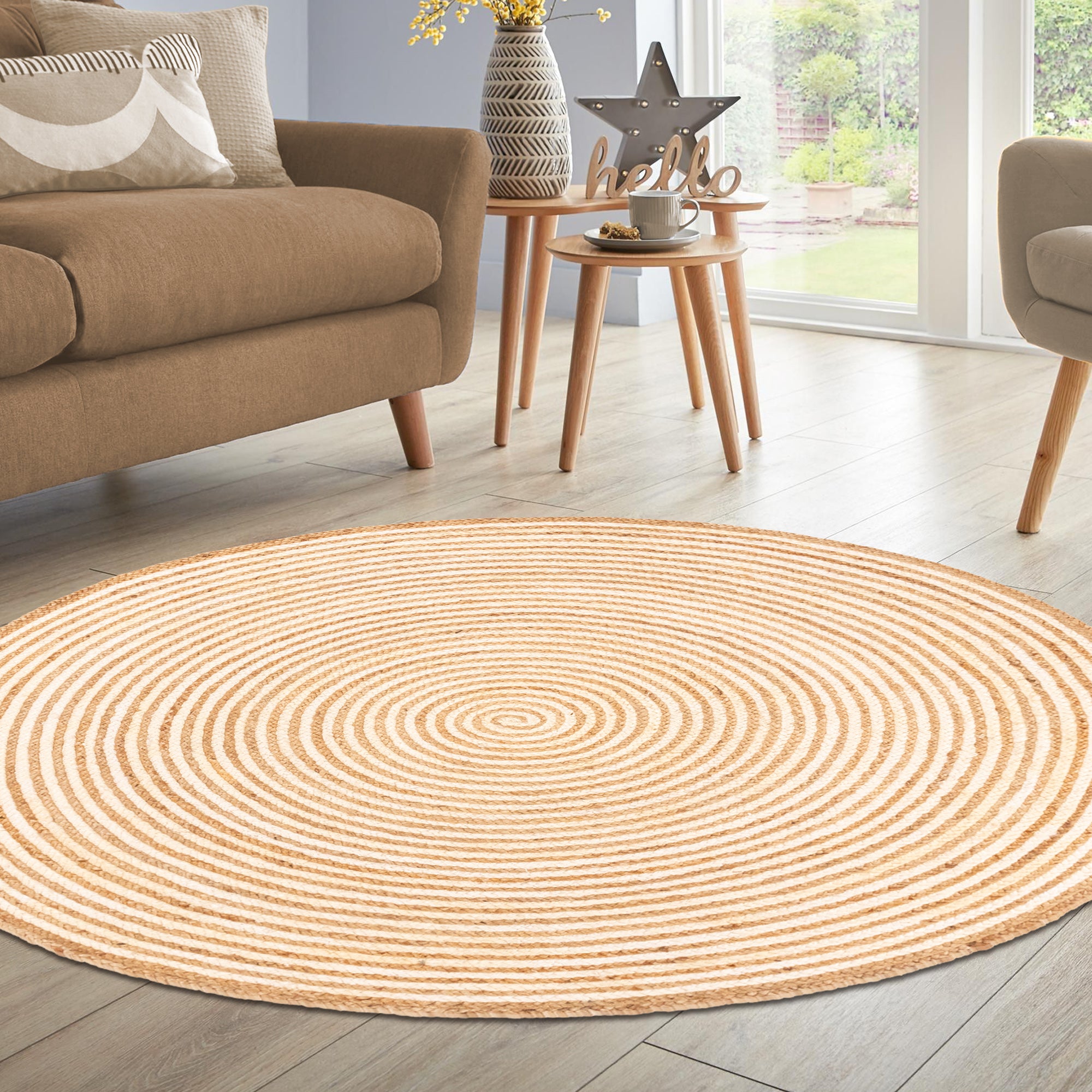 Braided Jute Reversible Handwoven Rug - Natural Fiber Indoor/Outdoor Area Rug for Living Room, Bedroom, Patio & Deck - Eco-Friendly Home Decor