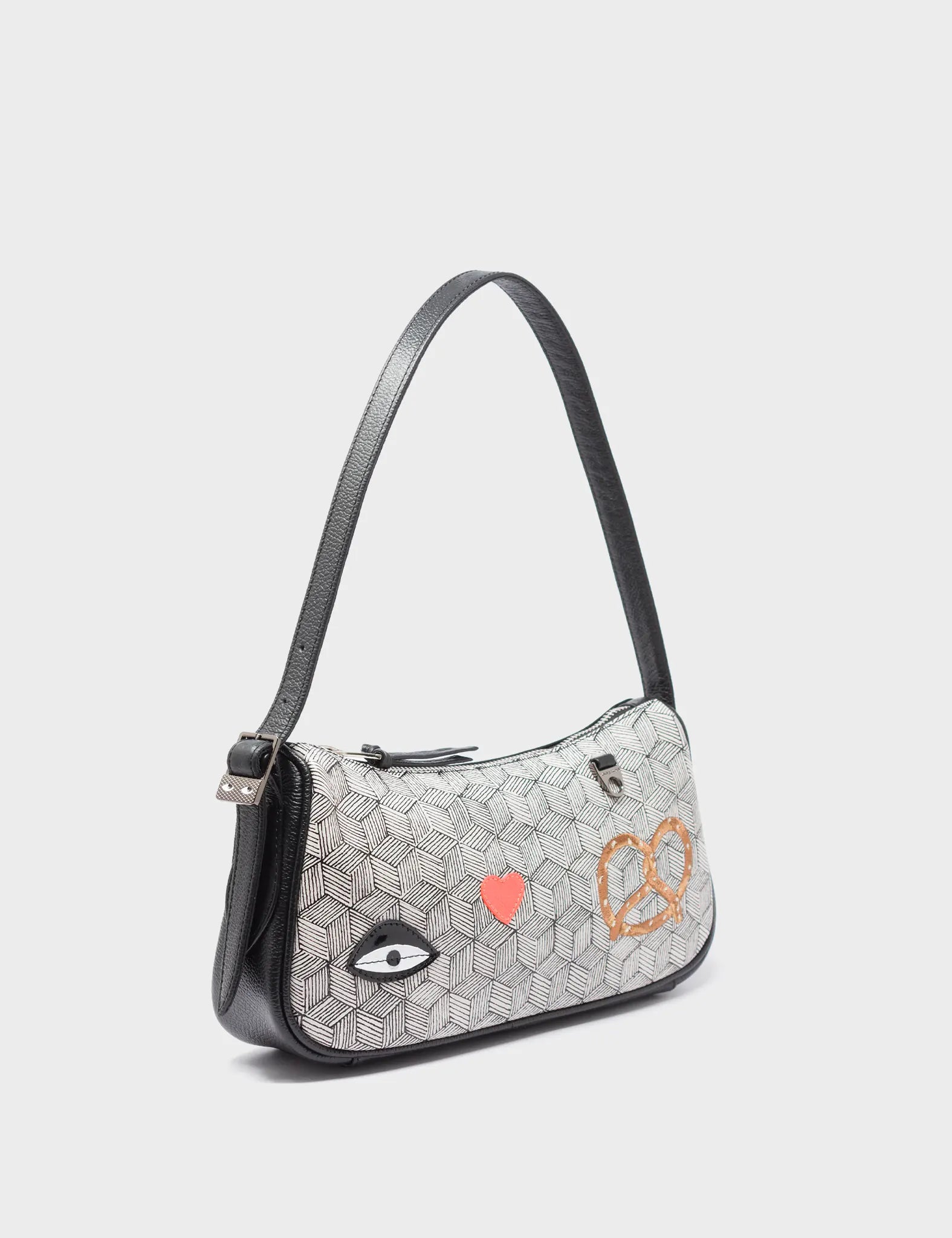 Lucas Hobo Mini Cream Handbag - Pretzel & Cubes Design Crossbody Purse for Women | Perfect for Date Night, Shopping & Daily Use