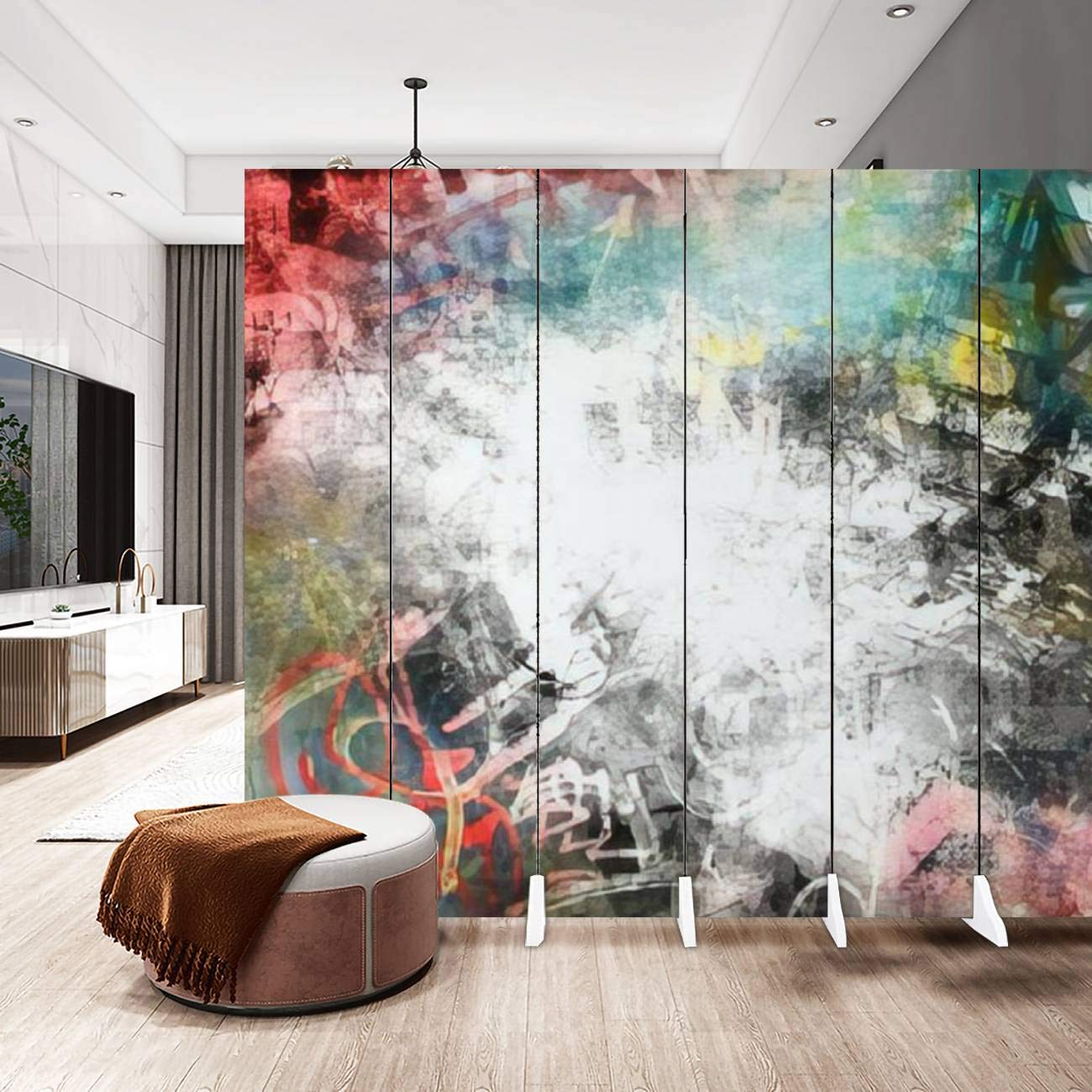 6-Panel Canvas Room Divider Screen - Graffiti Art Folding Privacy Partition with Grunge Colorful Background | Perfect for Home Offices, Studios & Room Separation