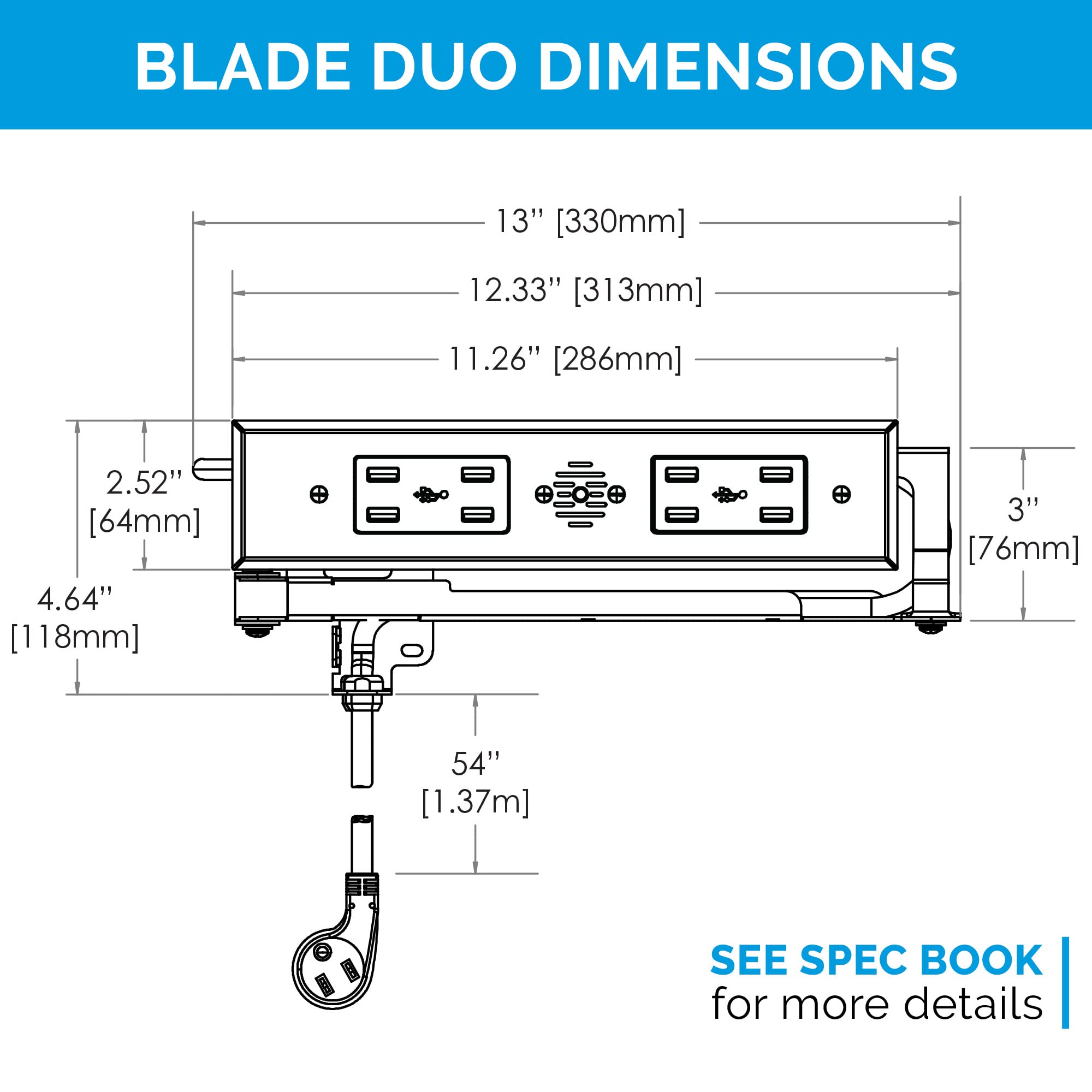 Docking Drawer Blade Duo Outlet with USB-A Port | Stainless Steel Power Outlet for Organized Kitchen, Bathroom & Closet Drawers | Declutter Countertops | Perfect for Charging Devices & Small Appliances