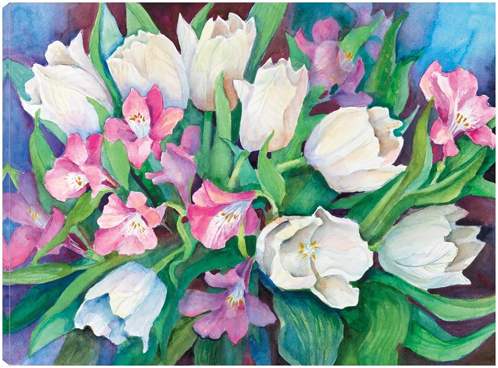 Joanne Porter Floral Canvas Wall Art - 28x21 Inch Alstroemeria & Tulips Painting for Living Room, Bedroom, Office Decor | Ready to Hang Home Décor | Perfect for Housewarming & Wedding Gifts
