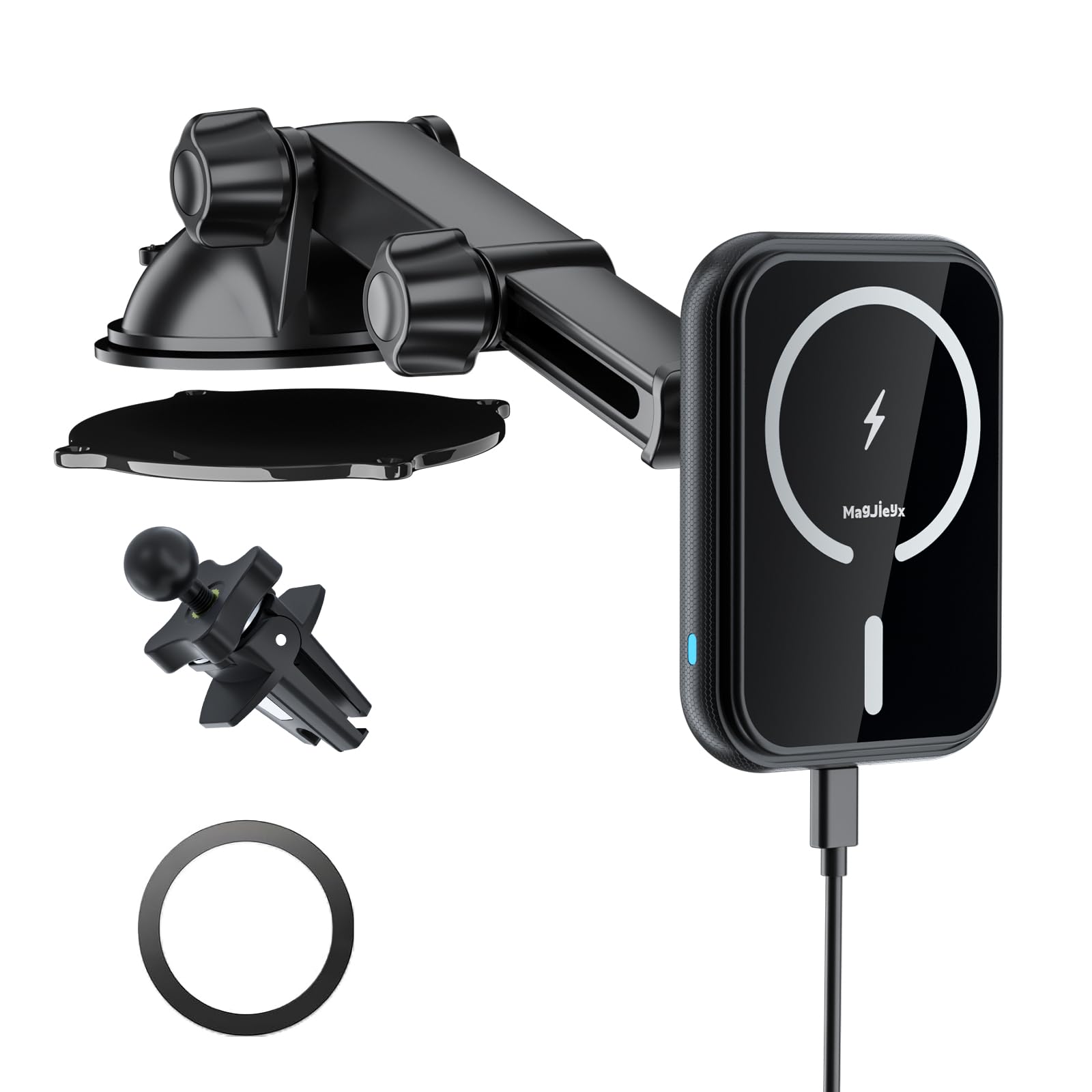 Magnetic Wireless Car Mount Charger for iPhone 16/15/14/13/12 Pro Max Plus - 15W Fast MagSafe Charging Phone Holder - Compatible with MagSafe Case - Dashboard, Windshield, Air Vent & Desk Mount - Stable on Bumpy Roads - Perfect for Commuting, Road Trips & Hands-Free Navigation