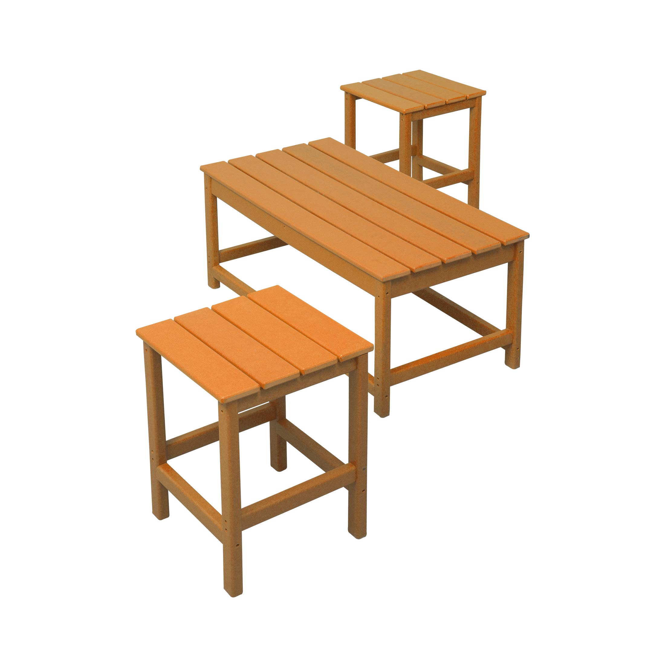 WestinTrends Malibu 3-Piece Outdoor Patio Furniture Set - All-Weather Poly Lumber Adirondack Coffee Table & 2 Side Tables in Orange - Perfect for Backyard, Poolside & Garden Relaxation