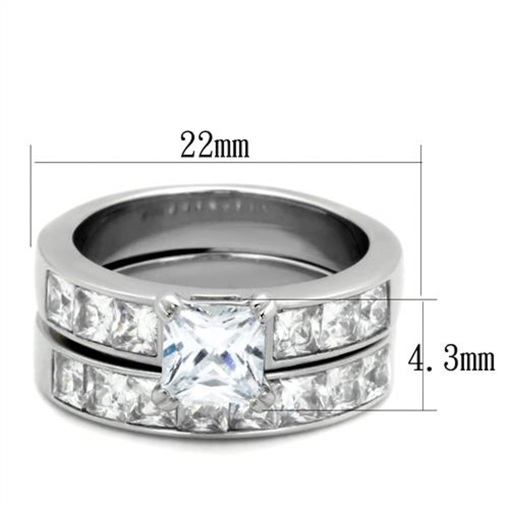 Marimor His & Her Wedding Ring Set - 3 Piece Stainless Steel Princess Cut Wedding Bands for Couples | Perfect for Engagement, Anniversary & Romantic Gifts