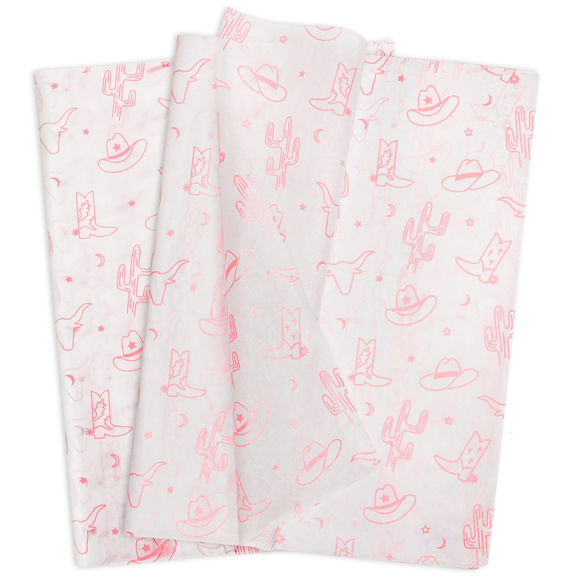 60 Sheets Pink Western Cowgirl Tissue Paper Bulk - 14 x 20 Inch Cowboy Hat & Boots Design for Gift Wrapping, Birthday Party Decorations (Salmon Pink) | Perfect for Western Theme Parties, Baby Showers & Cowboy-Themed Events