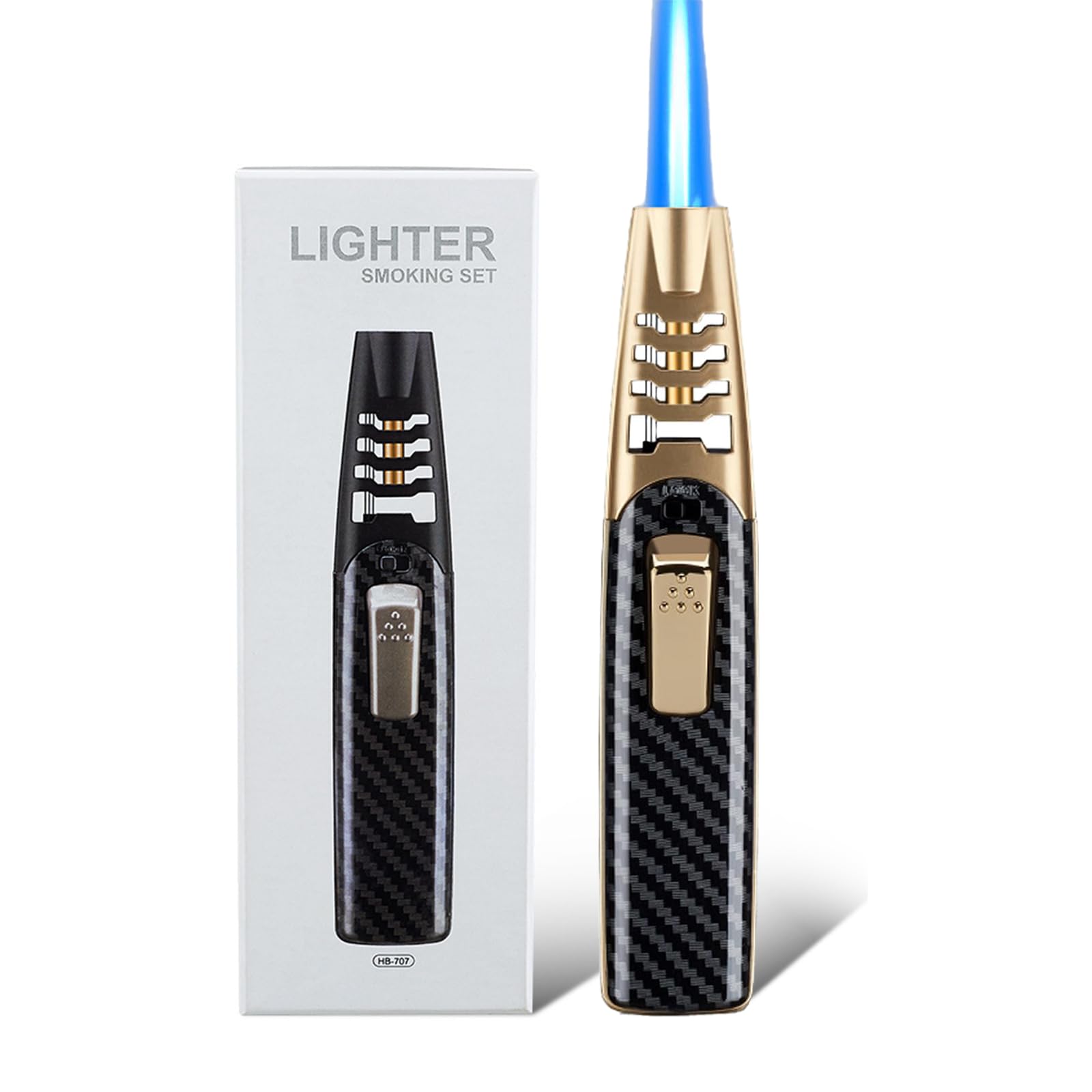 Fire Blaze Lighter - Dual Arc Torch (Gold/Carbon Fiber) for Camping & Outdoor
