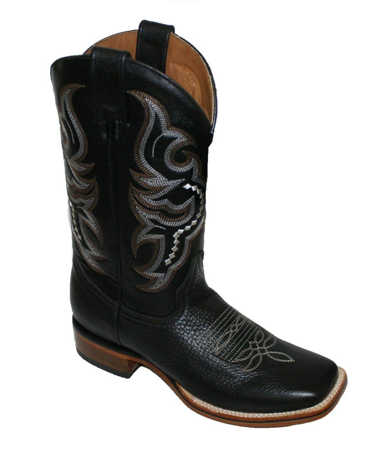Dona Michi Men's Genuine Deer Skin Leather Cowboy Boots - Western Square Toe Rodeo Boots for Men - Black Size 8.5 - Perfect for Country Dancing, Rodeo Events & Western Fashion