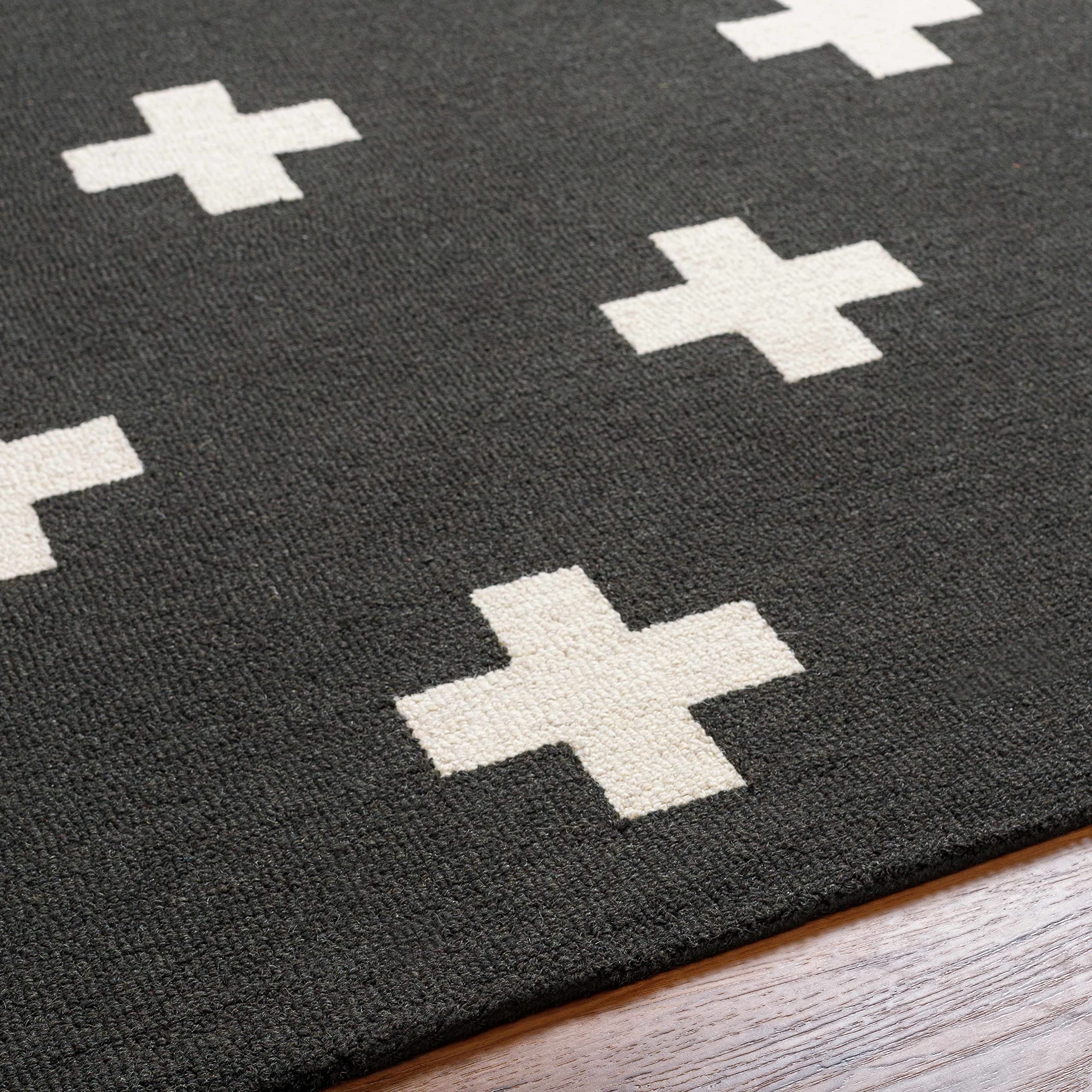 Hauteloom Shawanee Wool Area Rug 8' x 11' - Modern Black and White Handwoven Rug for Living Room, Bedroom - Soft & Durable Home Decor for Cozy Spaces
