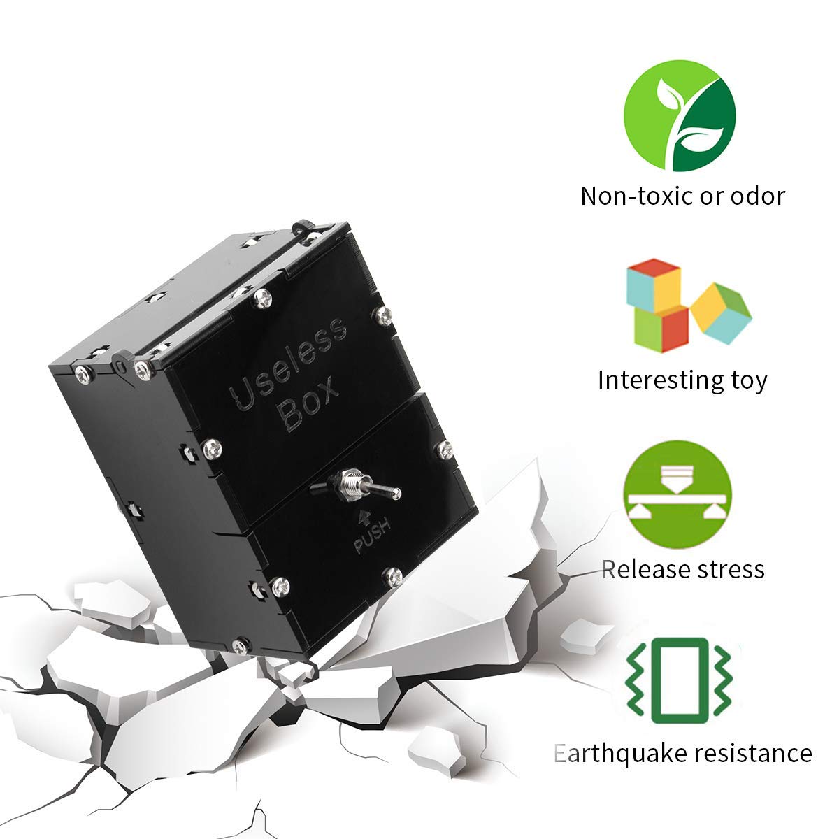 Mini Useless Box - Fully Assembled Fun Toy for Birthday & Party Gifts | Stress Relief & Office Desk Entertainment (Black)