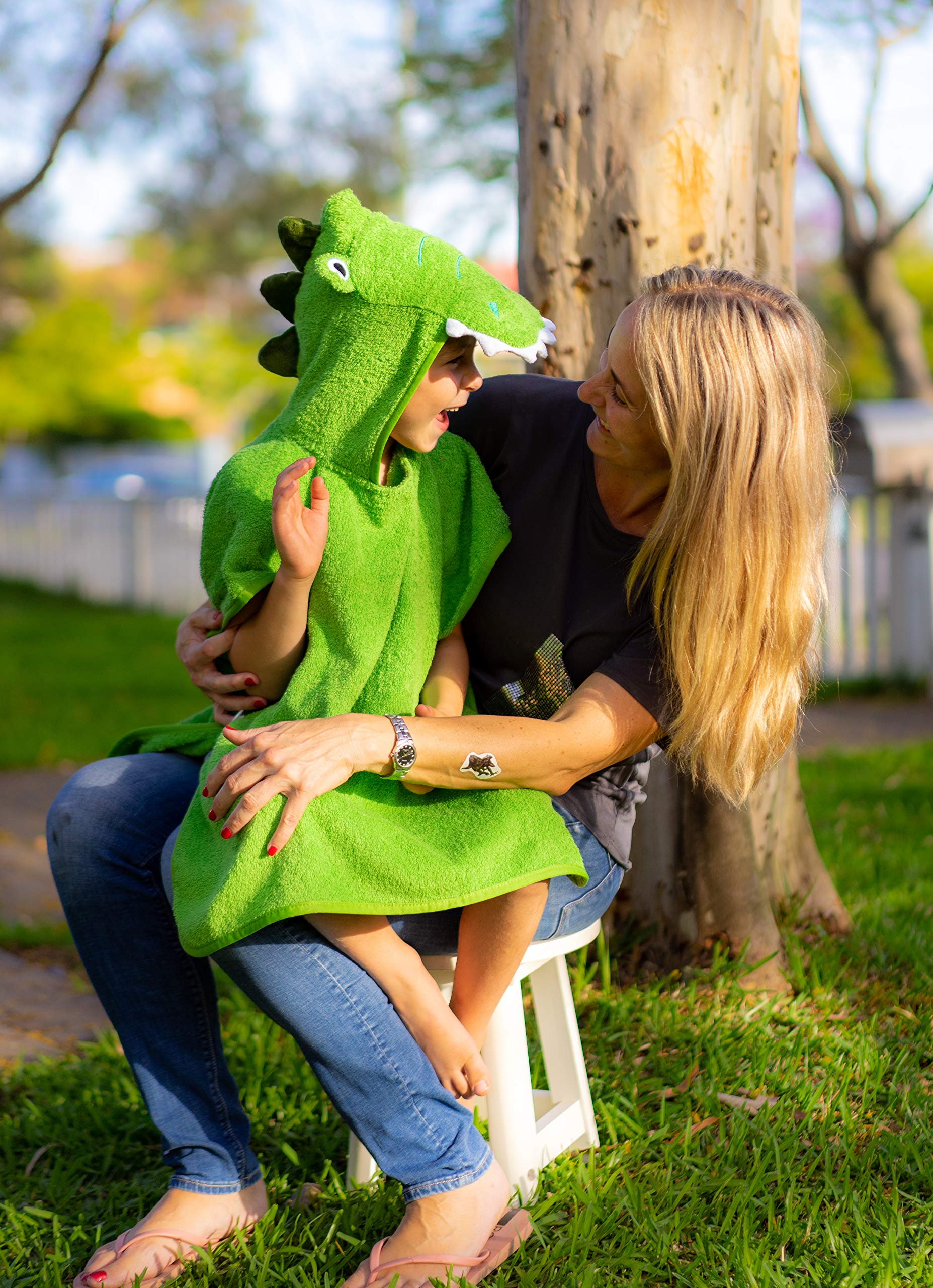 Premium Soft 100% Cotton Hooded Towel Poncho for Kids & Toddlers - Green Croc, Perfect for Bath, Beach, Pool, and Post-Swim Comfort