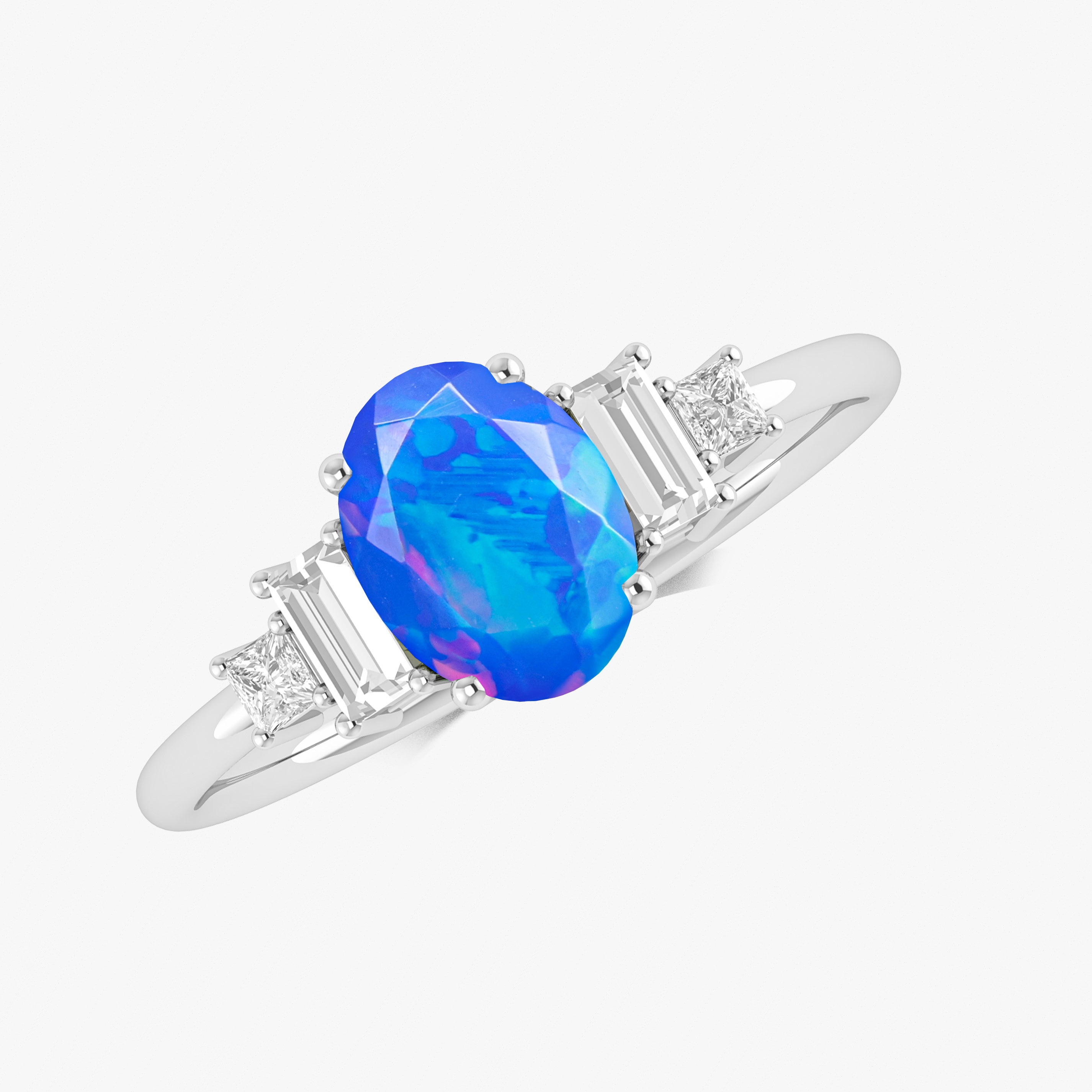 Genuine Blue Opal & CZ Gemstone Ring for Women - Elegant Sterling Silver Jewelry for Engagement, Wedding & Special Occasions
