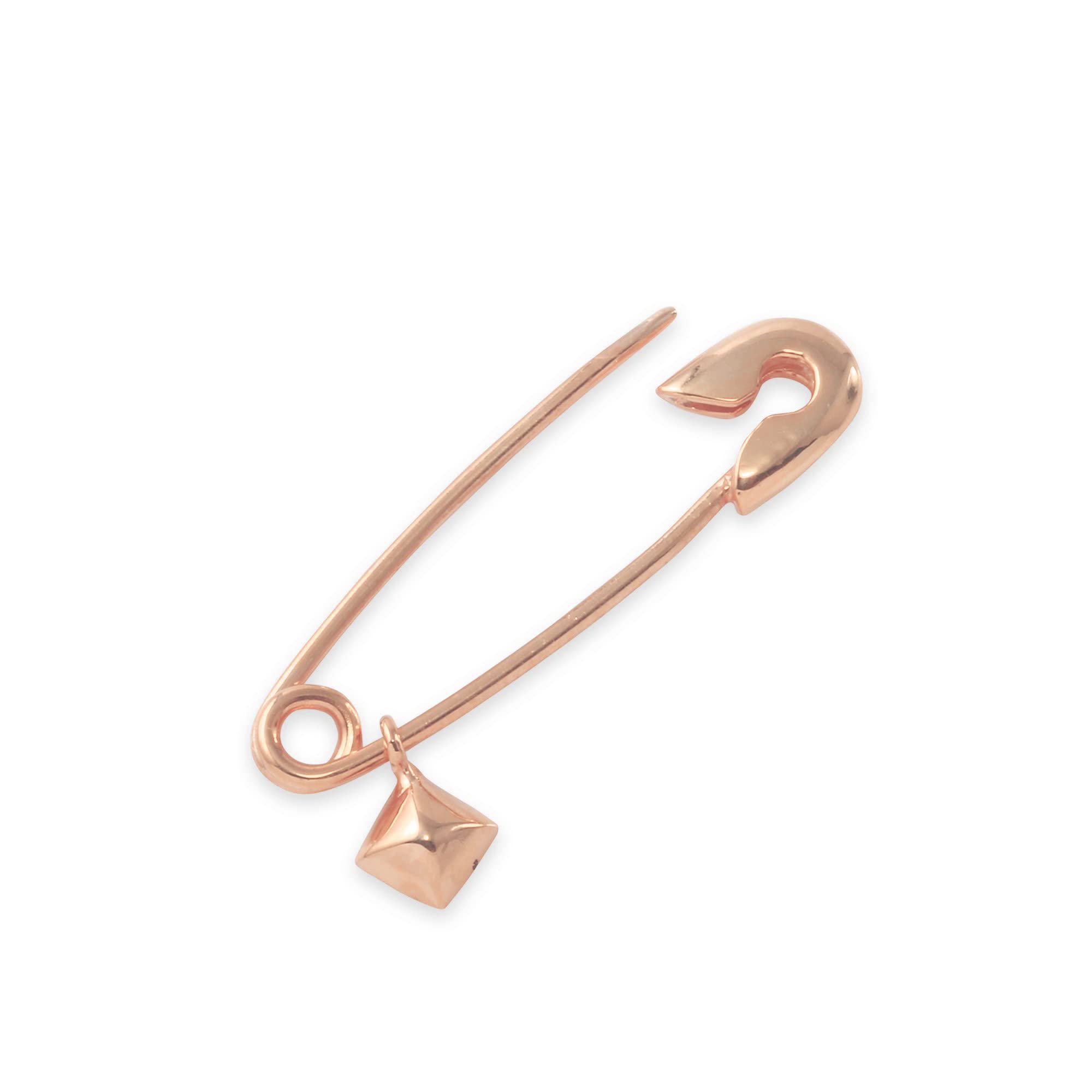 Monte Christo Safety Pin Charm Earring - 14K Gold Plated Single Earring for Women | Unique Hoop & Pyramid Design | Made in USA Rose Gold Jewelry | Perfect Gift for Birthdays, Parties & Everyday Wear