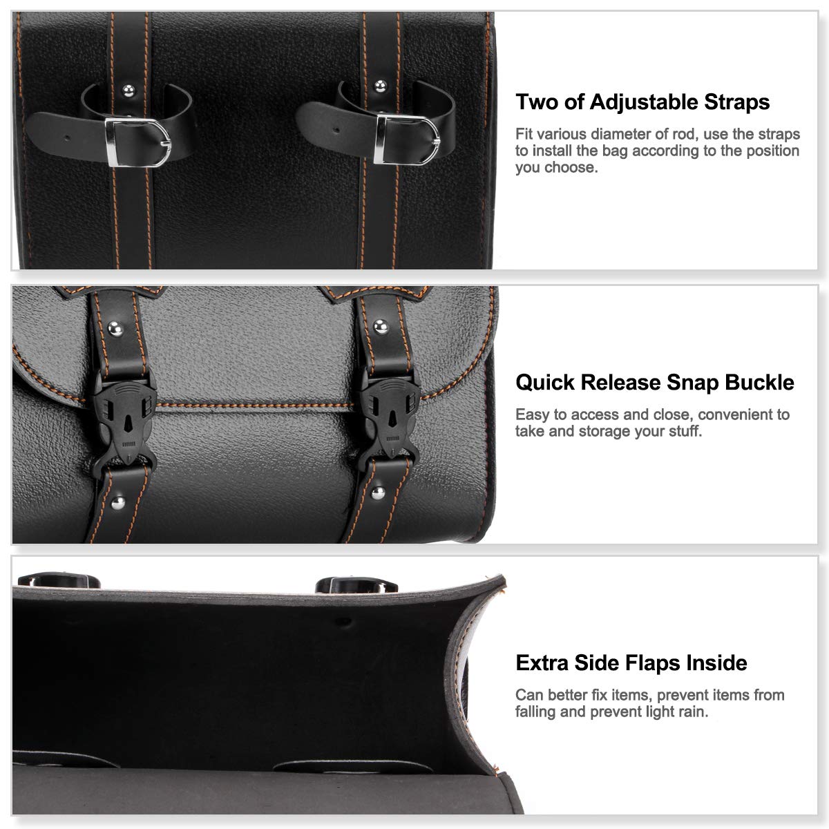 Universal PU Leather Motorcycle Tool Bag - Waterproof Fork Bag & Sissy Bar Storage for Honda, Kawasaki, Suzuki, Yamaha, Sportster - Large Black Handlebar Saddlebag for Road Trips & Daily Commuting