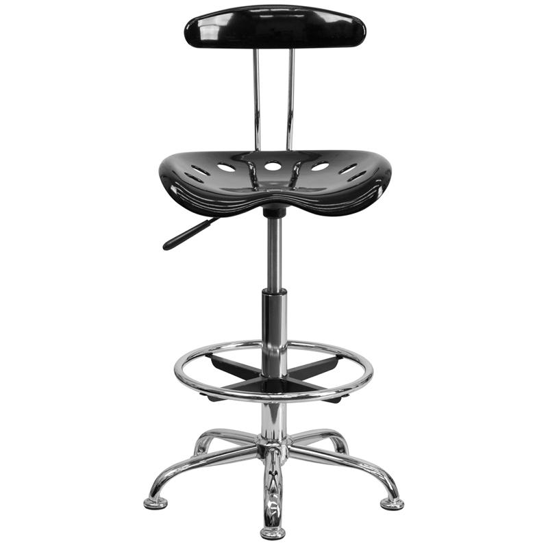 FLASH Bradley Vibrant Violet and Chrome Drafting Stool with Tractor Seat - Adjustable Height Bar Stool for Home Office, Art Studio & Industrial Workspaces