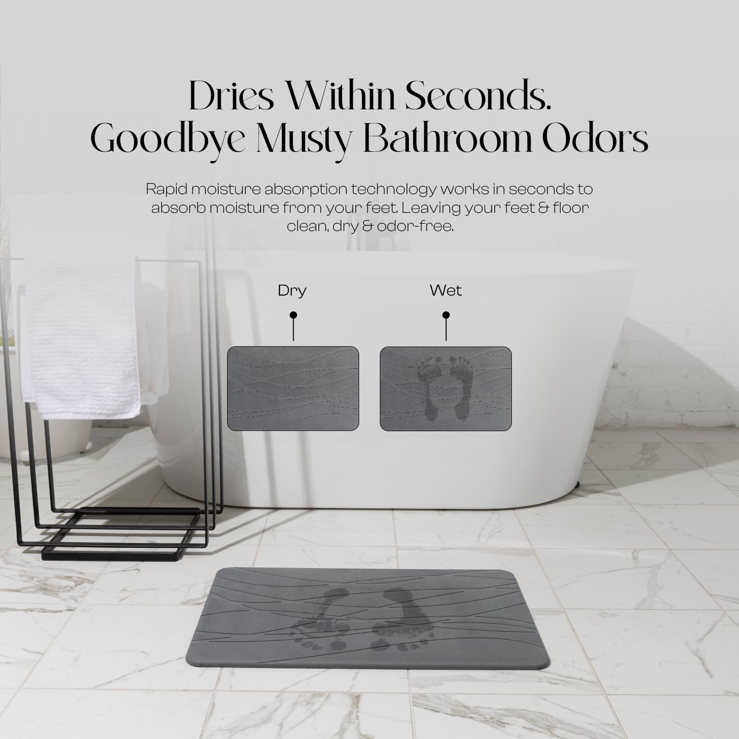 Non-Slip Diatomaceous Earth Bath Mat - Quick Dry Stone Shower Mat, Stone Dish Drying Mat & Bathroom Floor Mat - Graphite Grey - Perfect for Bathrooms, Kitchens & Spa Areas