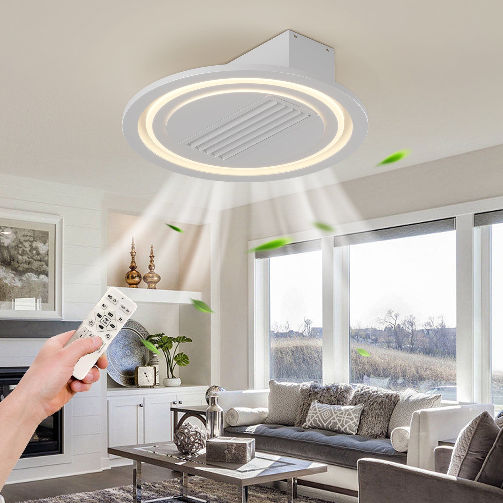 22 Inch Modern Leafless Ceiling Fan with Remote Control - Reversible Motor, Removable & Washable Blades - Perfect for Bedroom, Living Room, and Office Spaces