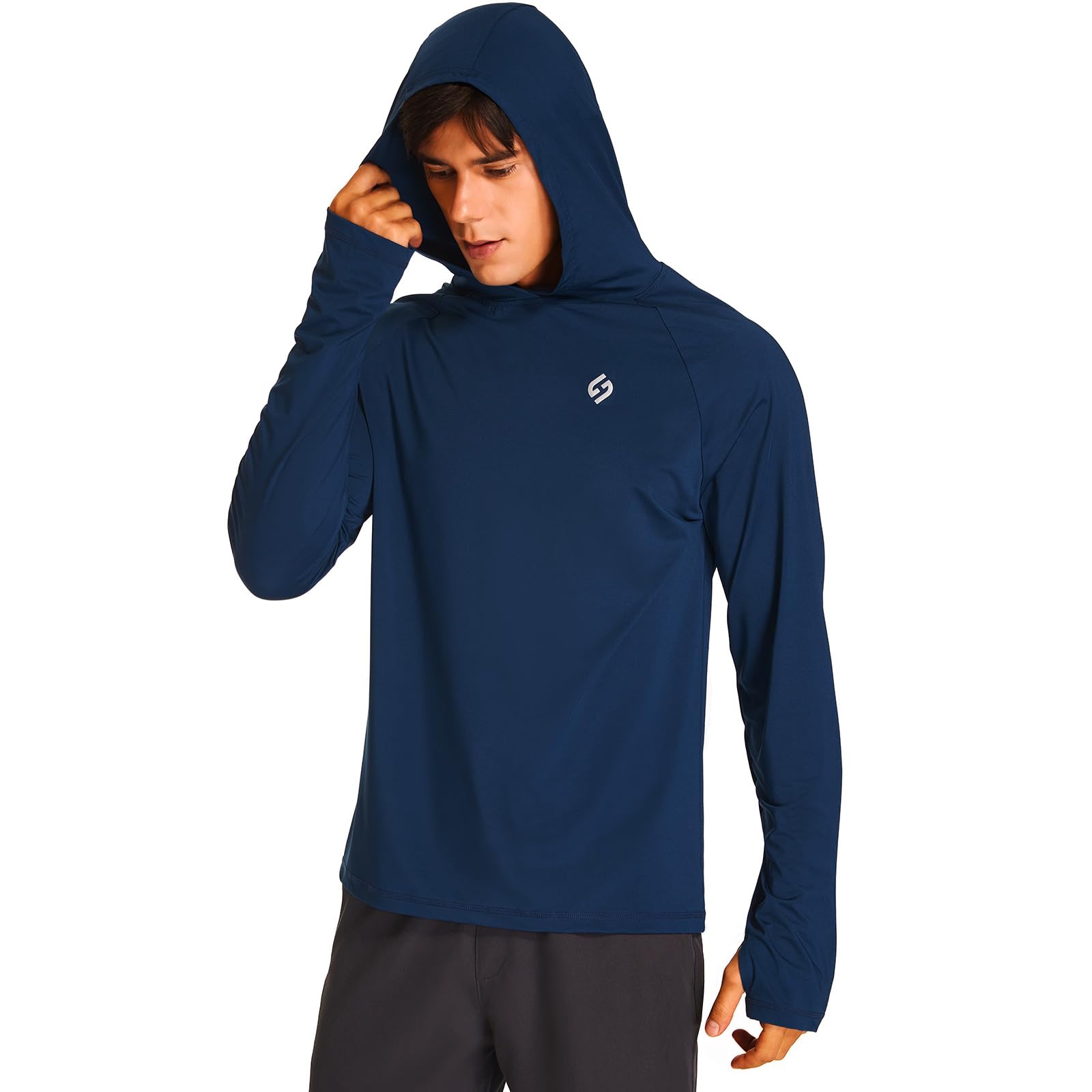 HODOSPORTS Men's UPF 50+ Long Sleeve Rash Guard Swim Shirt - Sun Protection UV SPF Quick Dry Hoodie Shirt for Swimming, Surfing & Outdoor Water Sports