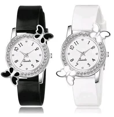Analog Black and White Girls Watches (SR-741 AT-7411) - 2 Pack - Stylish Fashion Watch for Teens, Kids, School & Everyday Wear