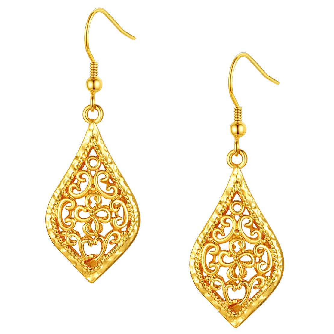 Vintage Indian Earrings for Women - Antique Carved Hollow Out Ethnic Dangle Earrings in Heart, Chili, Waterdrop & Moon Designs - Gift Box Included - Perfect for Boho, Festival & Party Outfits