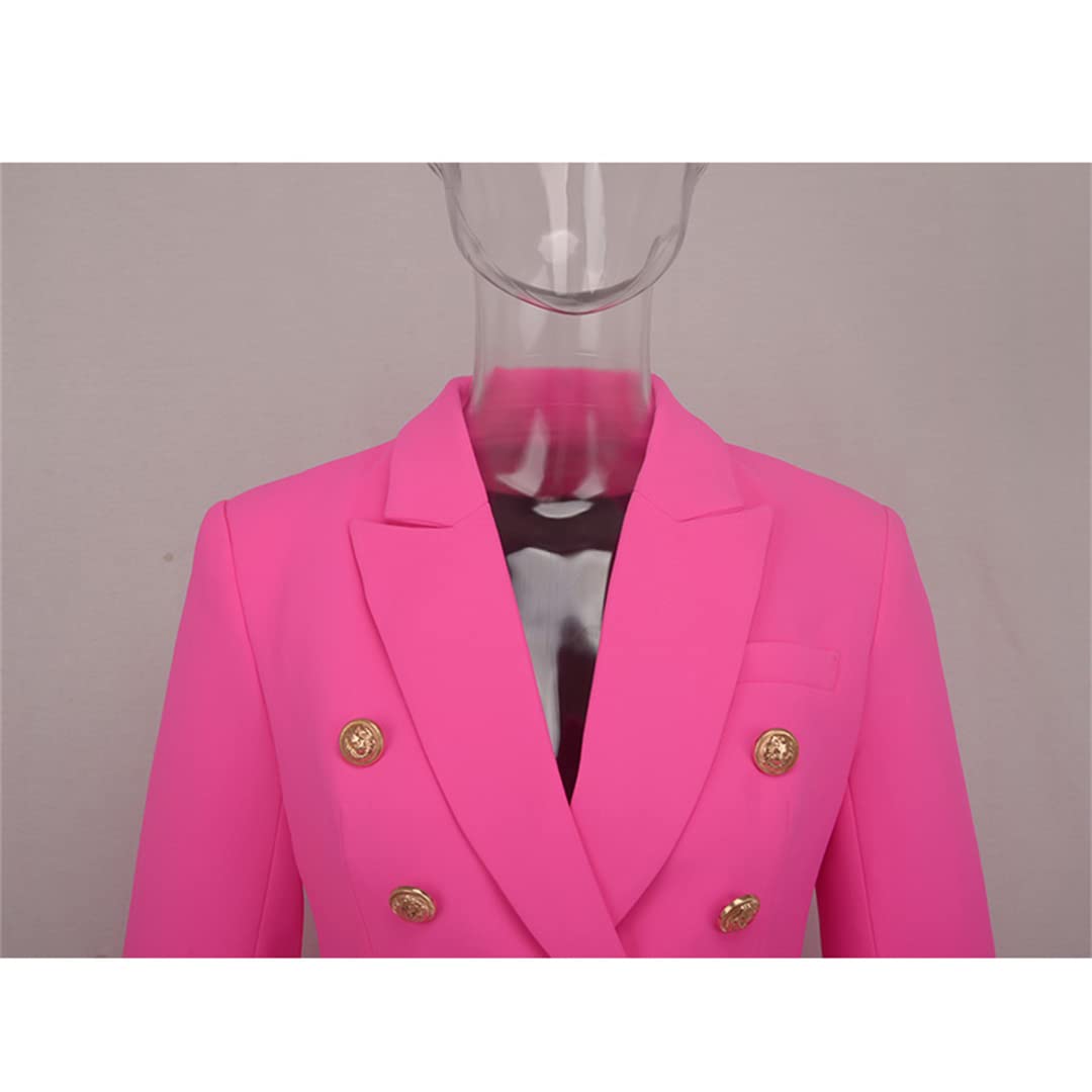 Stylish Women's Pink Skinny Blazer with Metal Buttons - Elegant Bright Color Fashion Jacket for Office, Party & Business Casual Wear
