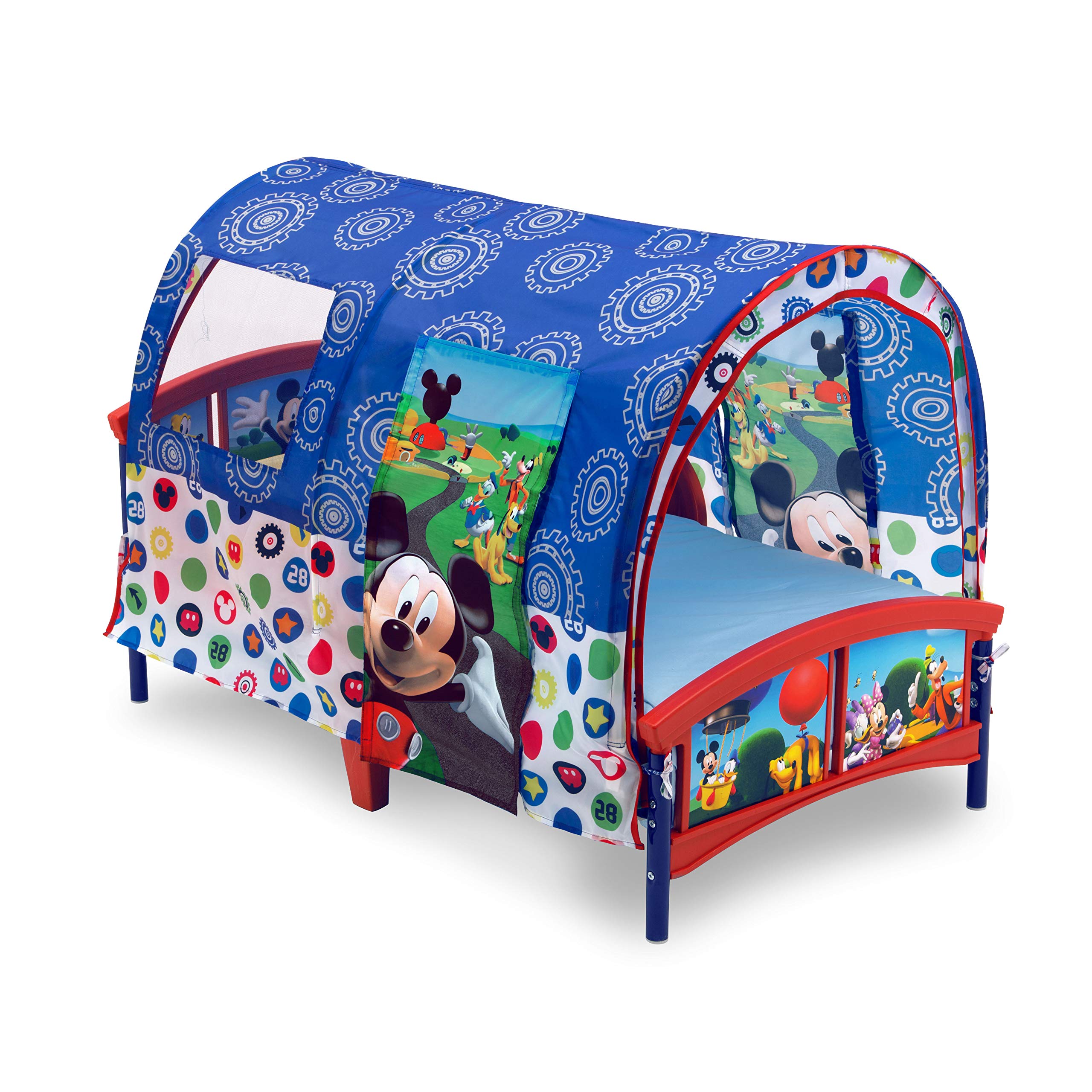 Delta Children Toddler Tent Bed with Disney Mickey Mouse Twinkle Galaxy Design - Dual-Sided Recycled Fiber Core Toddler Mattress Bundle for Kids' Room Decor & Playtime Adventures