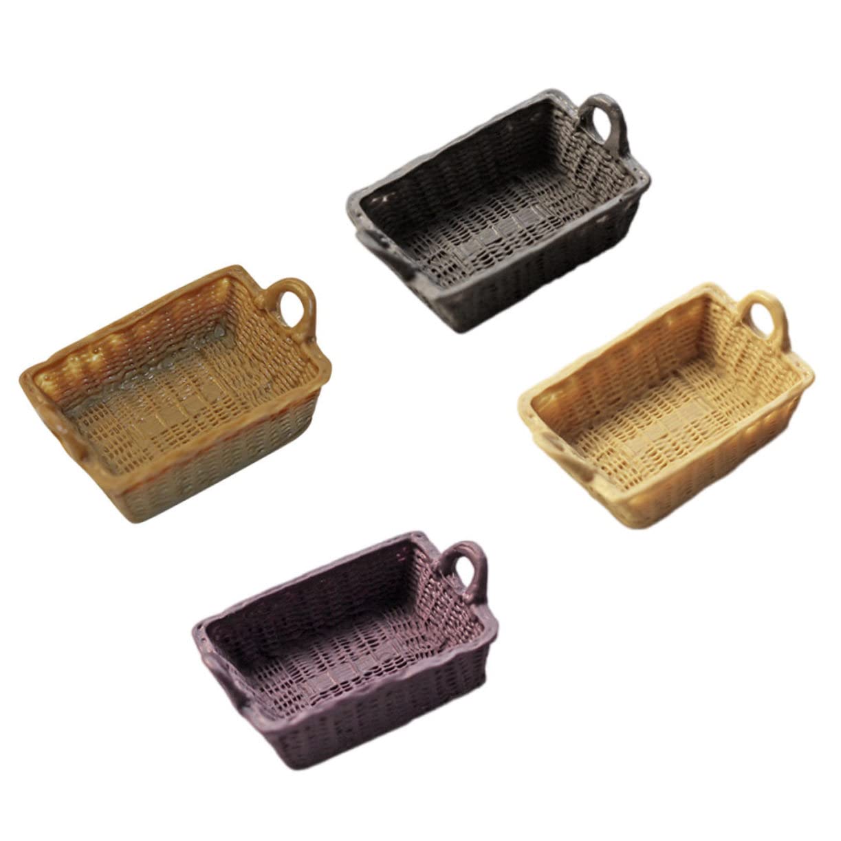 NOLITOY 4-Piece Miniature Resin Basket Set - Dollhouse Decor, Home Ornaments, Mini Baskets for House Scenes | Perfect for DIY Dollhouse, Tabletop Displays & Miniature Home Decor Projects