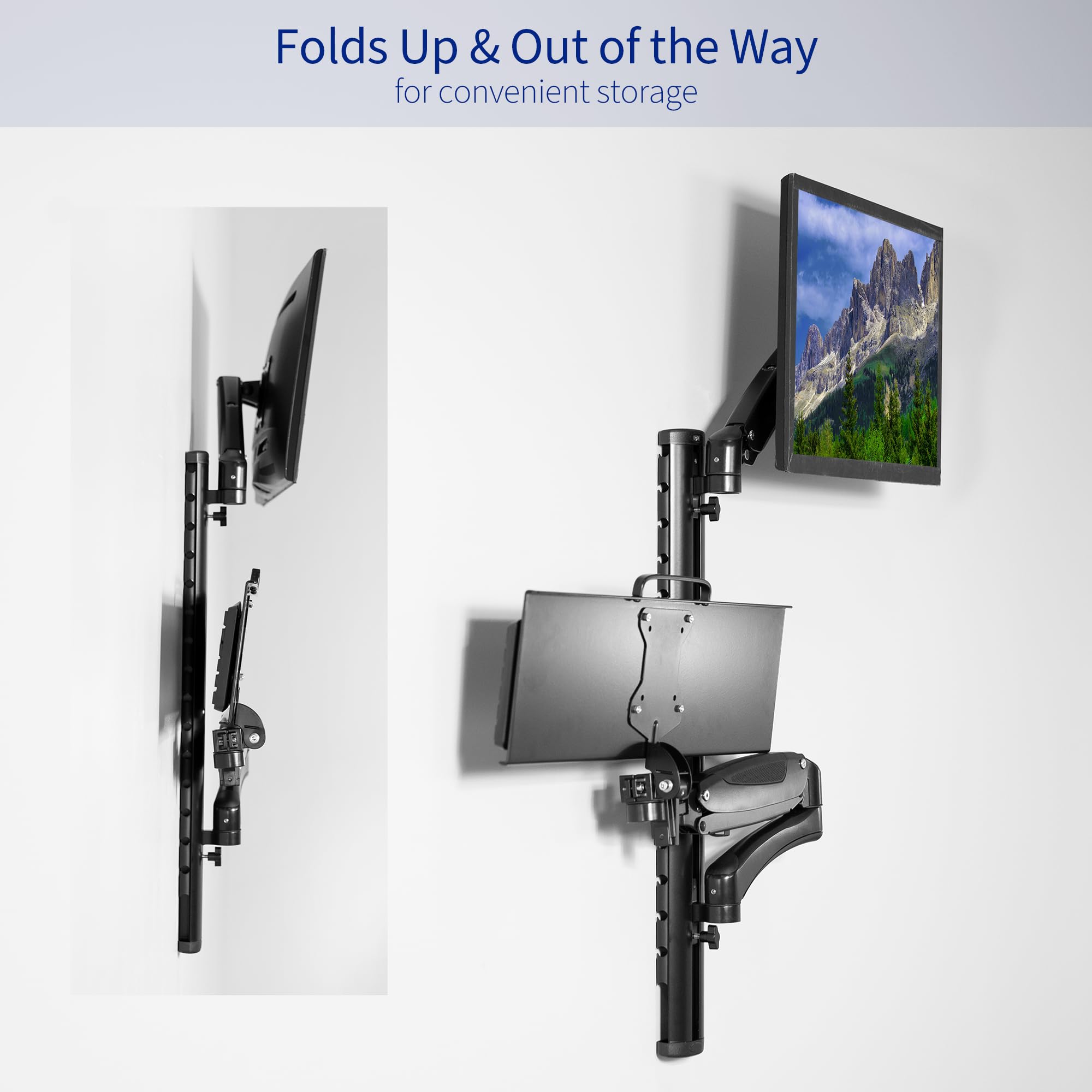 VIVO Black Sit-Stand Wall Mount Adjustable Monitor and Keyboard Workstation for 13-27 inch Screens | Ergonomic Home Office Desk Solution for Standing & Sitting Work | Perfect for Small Spaces & Dual Monitor Setups