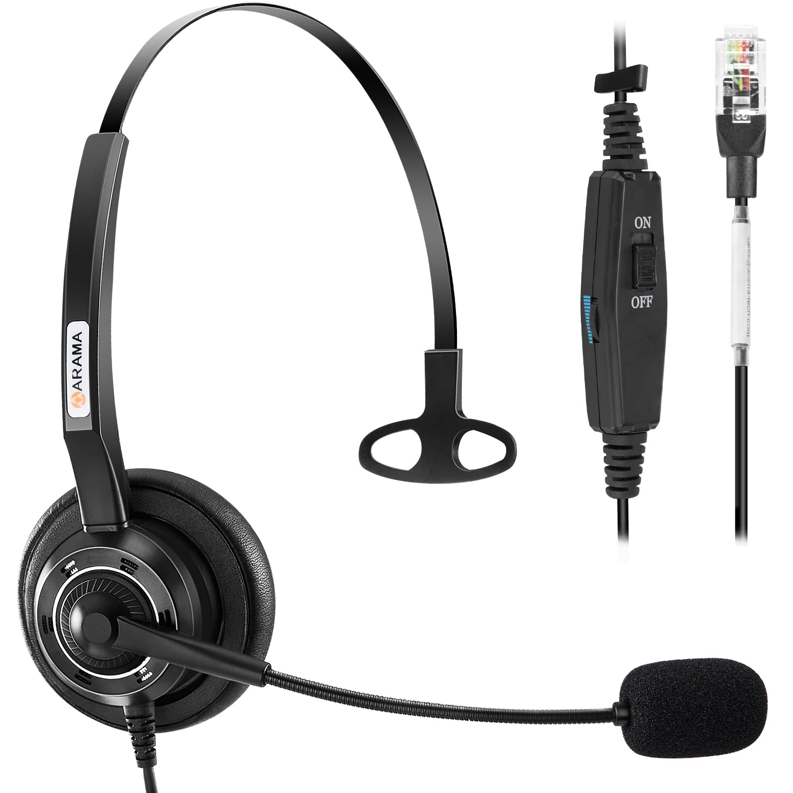 Noise Canceling Corded Telephone Headset with Microphone - Compatible with Mitel, ShoreTel, Polycom, Plantronics, Avaya, Toshiba, Digium & Nortel Office Phones - Perfect for Call Centers, Customer Service & Business Communications