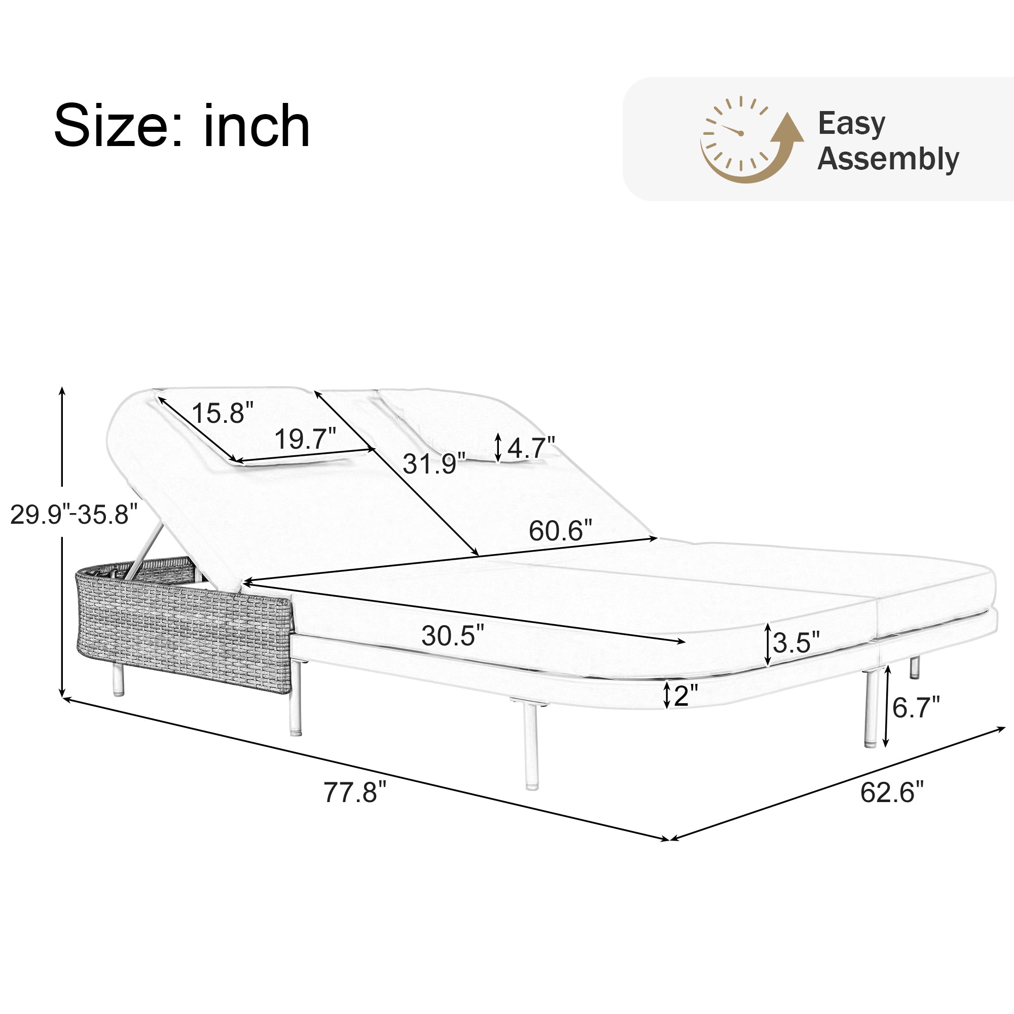 Outdoor Rattan Daybed with 5-Position Adjustable Backrest & Removable Cushions - Perfect for Patio, Garden, Backyard and Poolside Relaxation