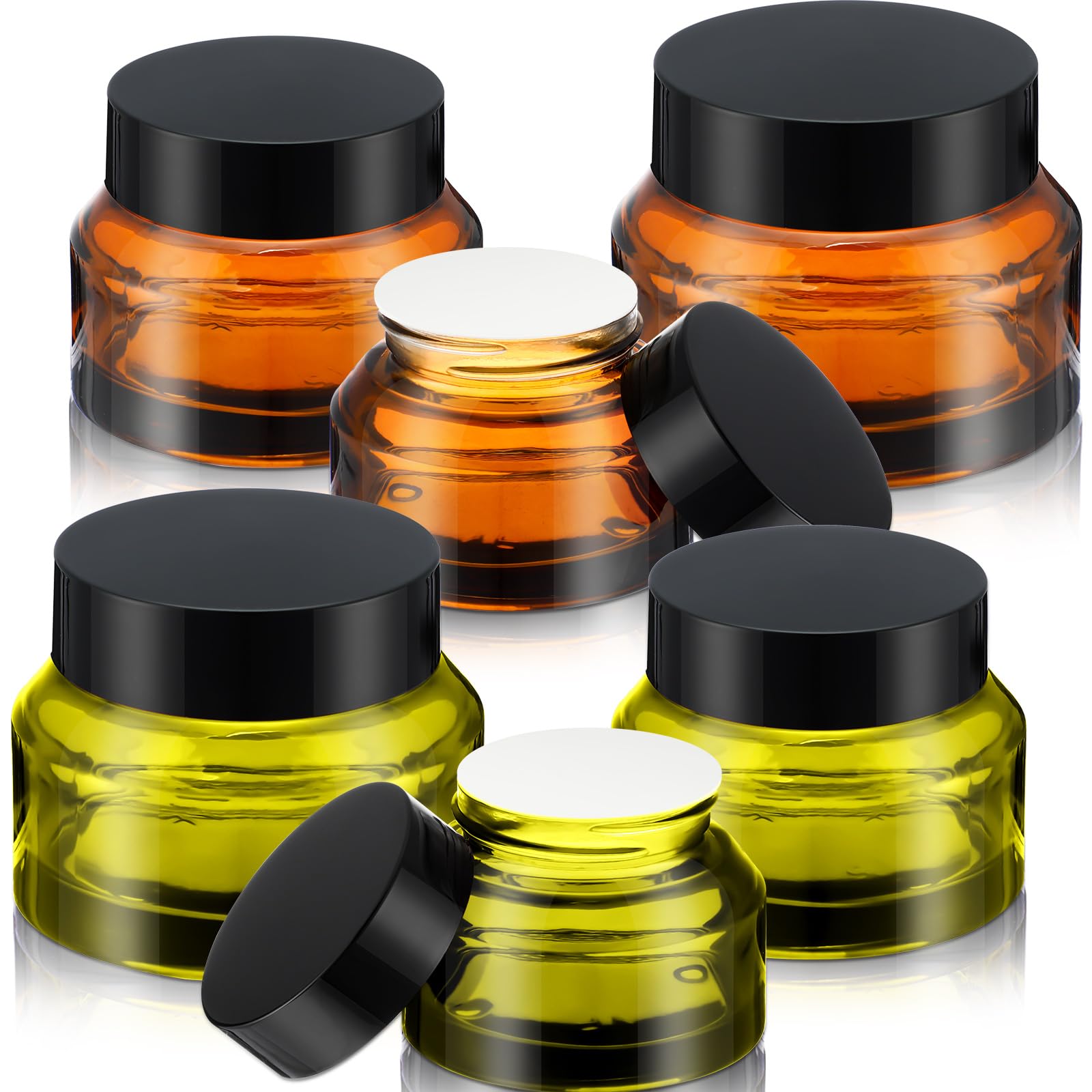 6-Piece Small Glass Jars with Airtight Lids - 0.5/1/2 oz Travel-Sized Cosmetic Containers with Inner Liners - Perfect for Toiletries, Body Cream Samples & Skincare Products (Amber & Green) - Ideal for Travel, DIY Beauty, Gift Packaging & Home Organization