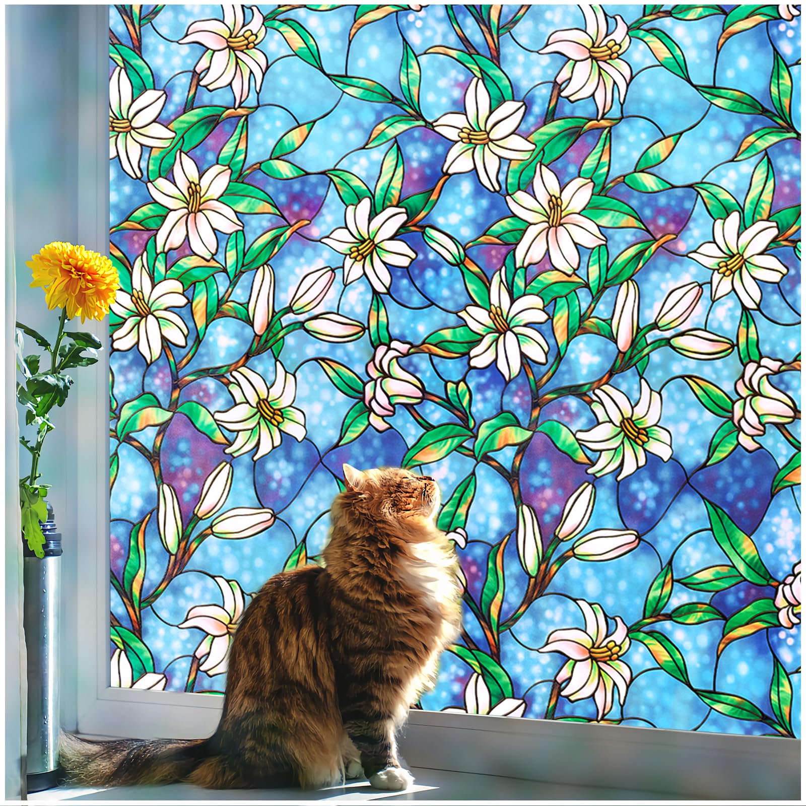 Coavas Frosted Stained Glass Window Privacy Film - Non-Adhesive Vinyl Window Tint for Bathroom & Home Decor (47.2