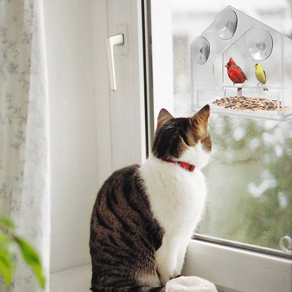 Clear Glass Window Bird Feeder with Suction Cups - Hanging Wild Bird Feeder for Outdoors, Bird Feed Hotel with Seed & Peanut Holder - Perfect for Backyard, Garden, and Nature Watching