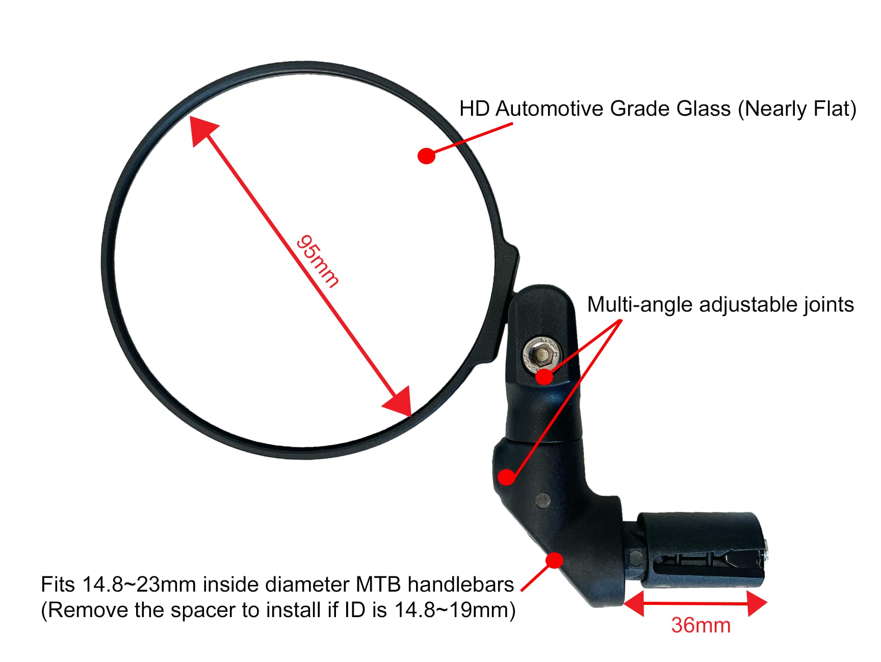 Hafny NEW Bar End E-Bike Mirror - Large Surface Handlebar Bike Mirror with HD Automotive Grade Glass - Safe Blast-Resistant Cycling Mirror (HF-M958S-FR08, Silver) - Perfect for Road Bikes, Mountain Bikes & Electric Bikes
