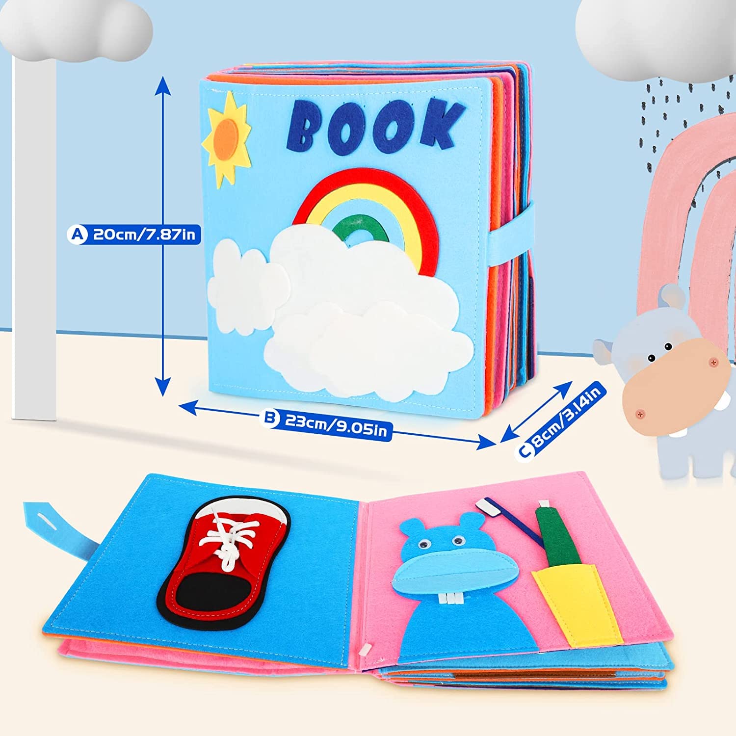 HIQE-FL Montessori Quiet Book - 3D Felt Sensory Busy Book for Toddlers | Educational Learning Toy for Life Skills Development | Perfect for Travel, Preschool & Quiet Time Activities