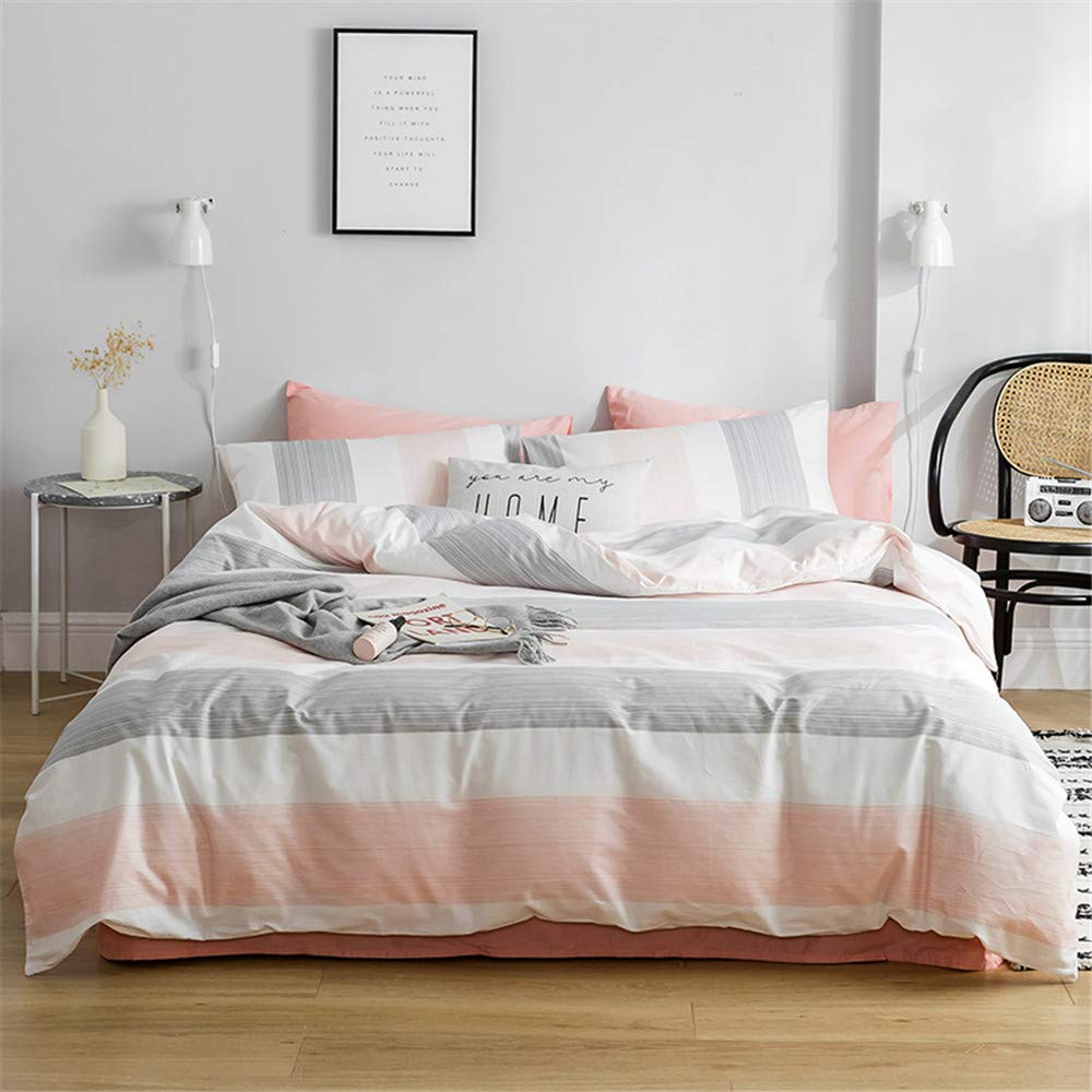 Dreamingo Twin Size Pink & Gray Stripes Comforter Cover Set - 100% Cotton Preppy Duvet Cover for Girls - Modern Aesthetic Bedroom Decor - Perfect for Teen Rooms, Dormitories & Cozy Home Styling