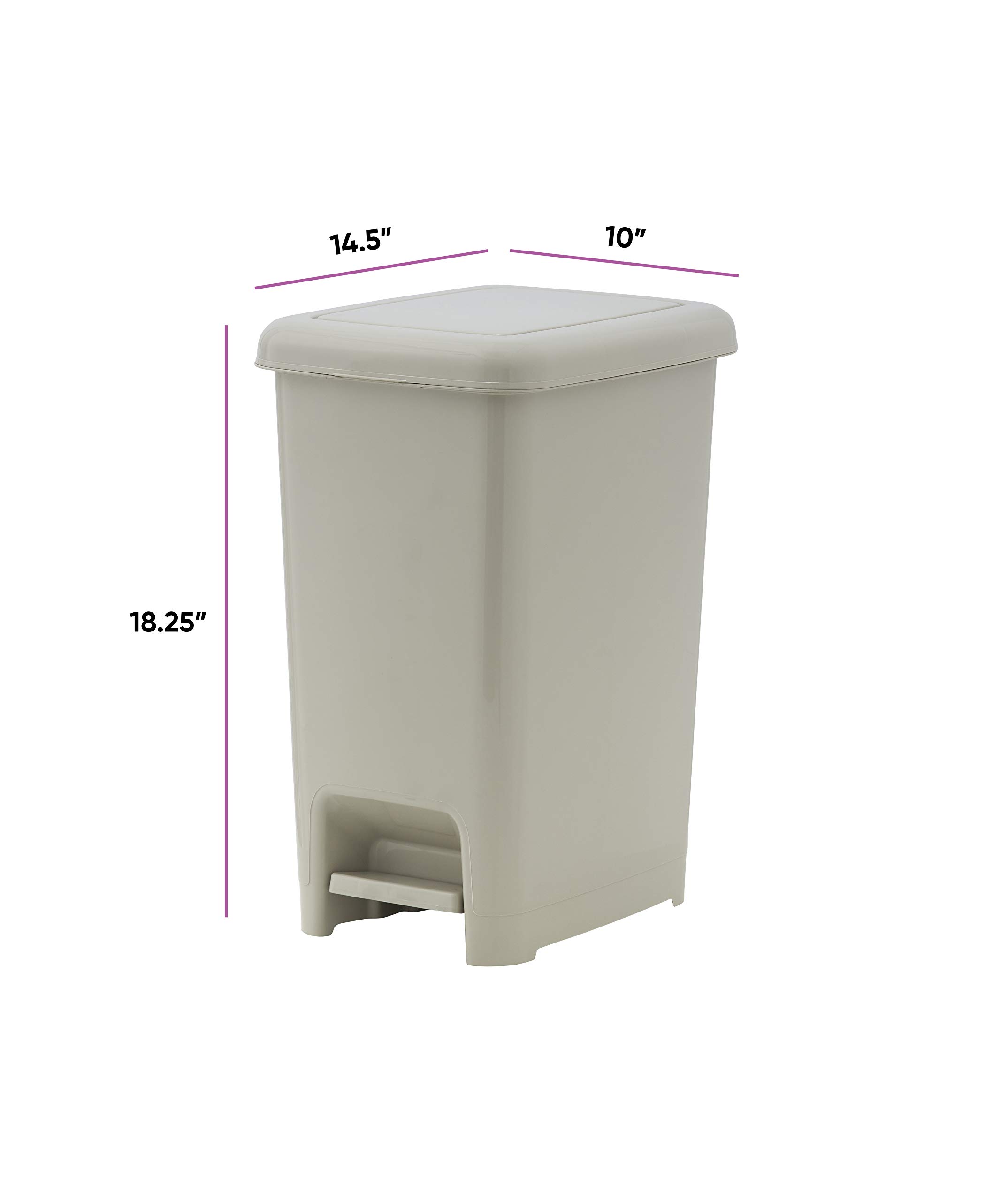 Superio 6.5 Gallon Slim Step-On Trash Can with Lid - Greige - Foot Pedal Garbage Bin for Kitchen, Bathroom, Office, Bedroom, Dorm & Patio - Perfect for Small Spaces & Waste Disposal Needs