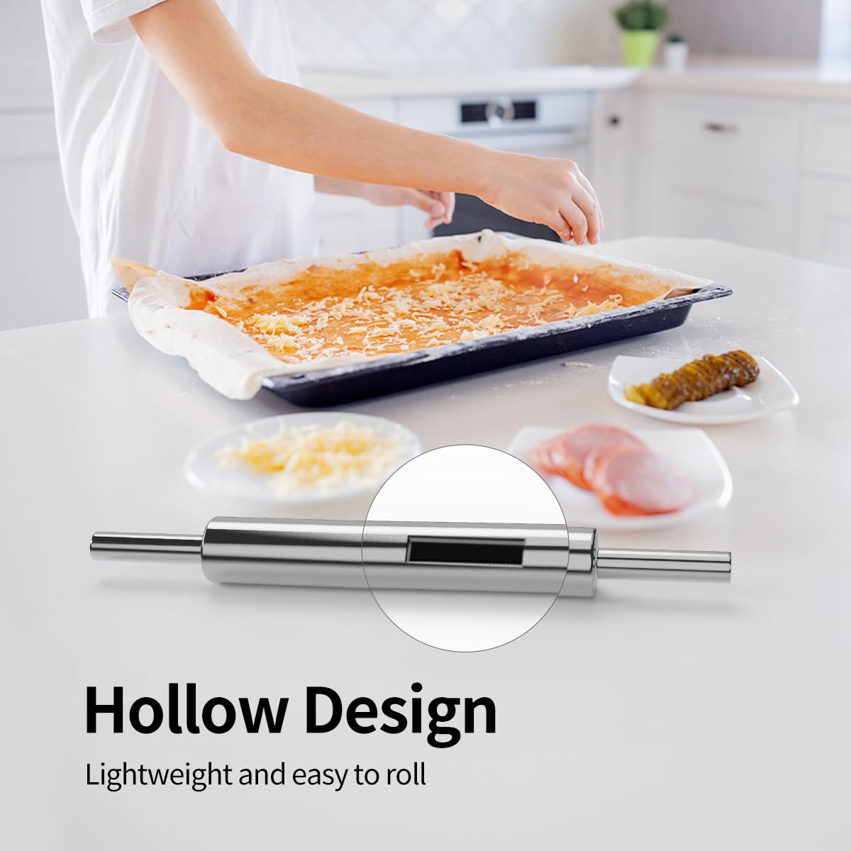 17 Inch Stainless Steel Rolling Pin for Baking - 304 Grade Pizza Dough Roller, Cookie & Pie Crust Maker - Heavy Duty Kitchen Utensil for Smooth Dough, Pastry & Construction Projects