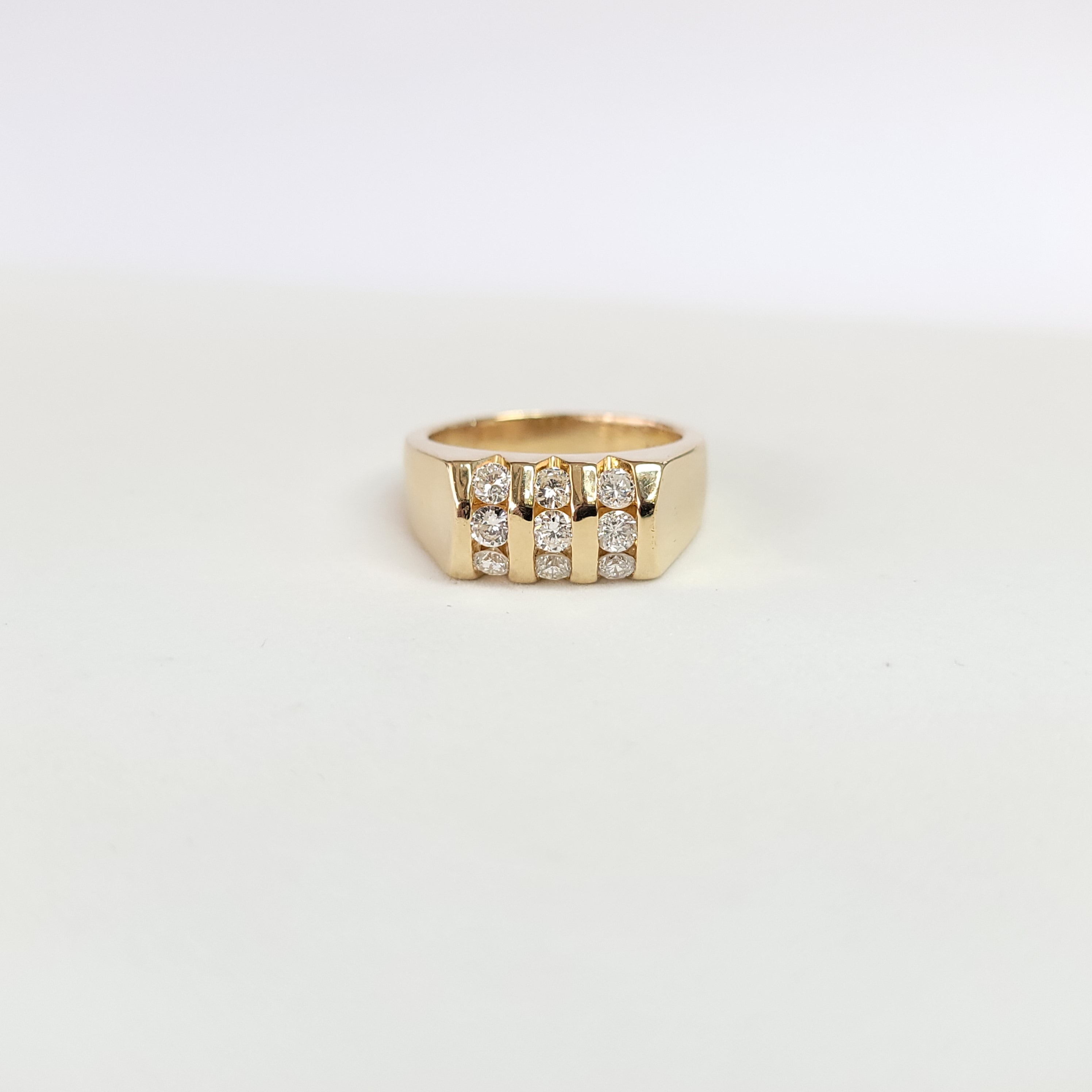 1.00cttw 14k Yellow Gold Curved Nine Stone Men's Diamond Ring for Wedding, Engagement & Anniversary Gifts - Luxury Jewelry for Him