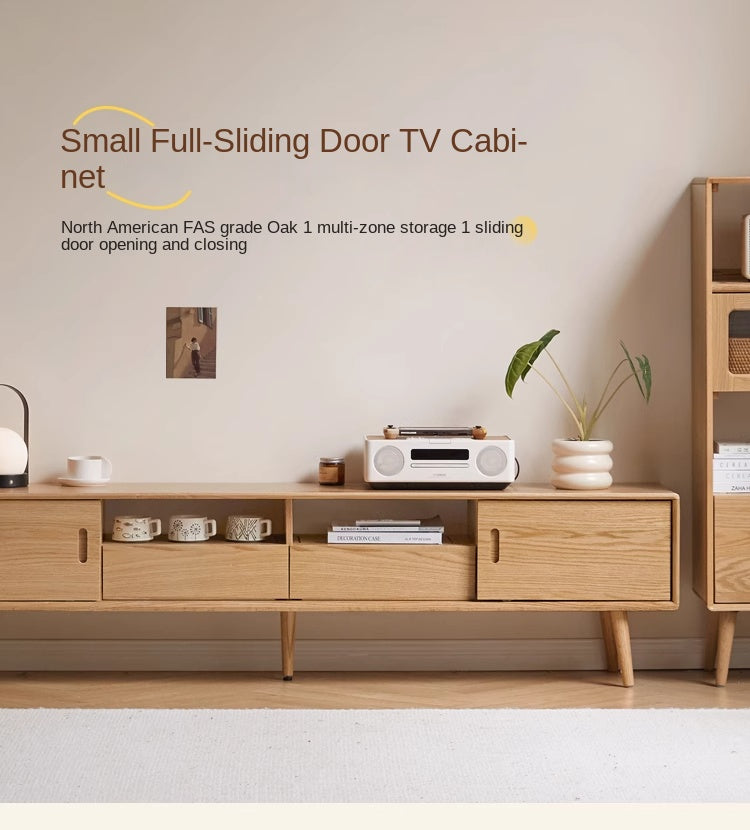 Modern Oak Solid Wood Sliding Door TV Stand Cabinet - Rustic Farmhouse Entertainment Center for Living Room, Bedroom & Home Theater