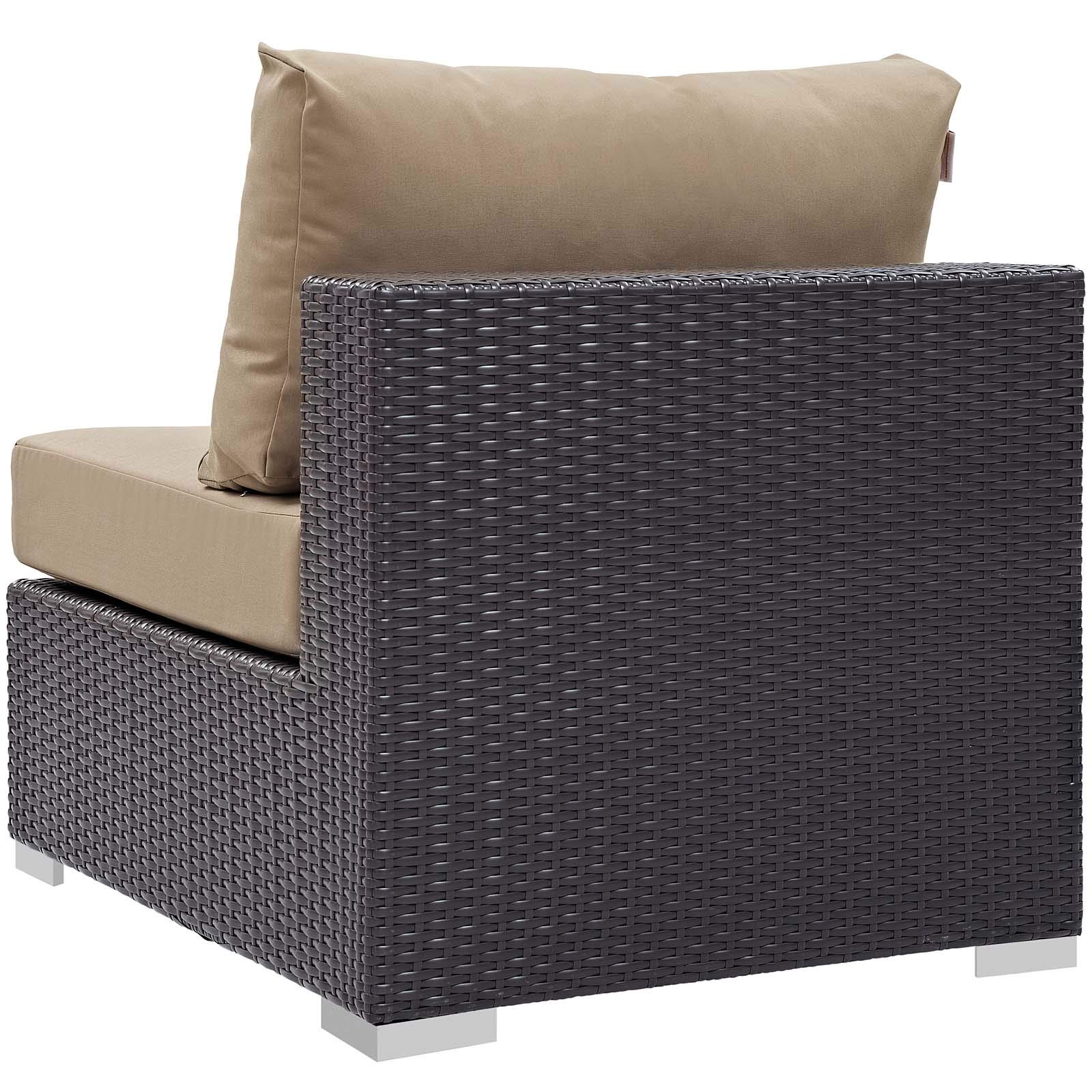 Modern Outdoor Patio Furniture Set - Wicker Rattan Sofa, Chair & Coffee Table with Fire Pit - Light Brown - Perfect for Backyard, Garden, Poolside & Patio Relaxation