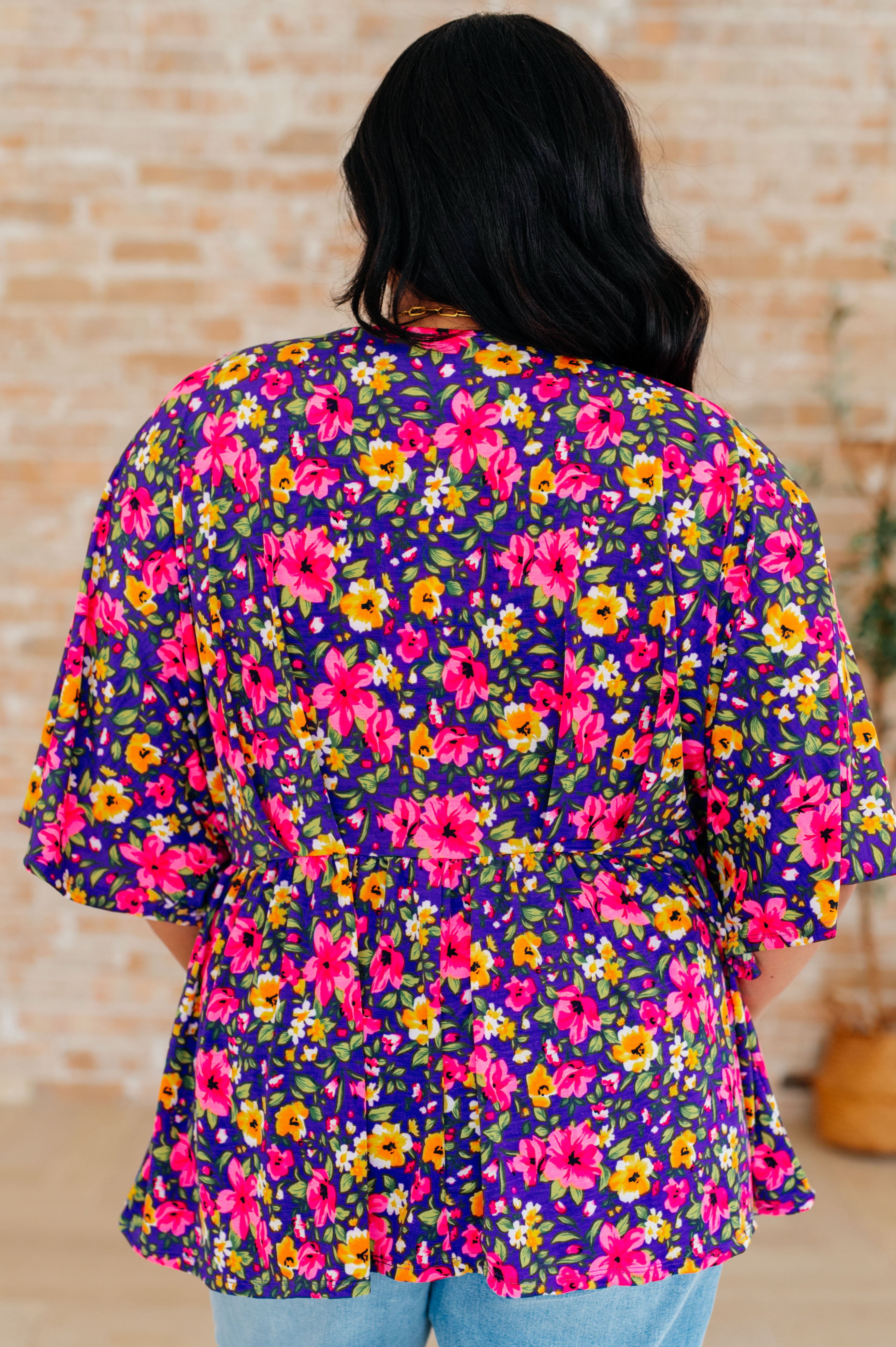 Dreamer Peplum Top - Floral Print Women's Blouse in Purple & Pink | Casual Wear, Office Outfit, Party Dress