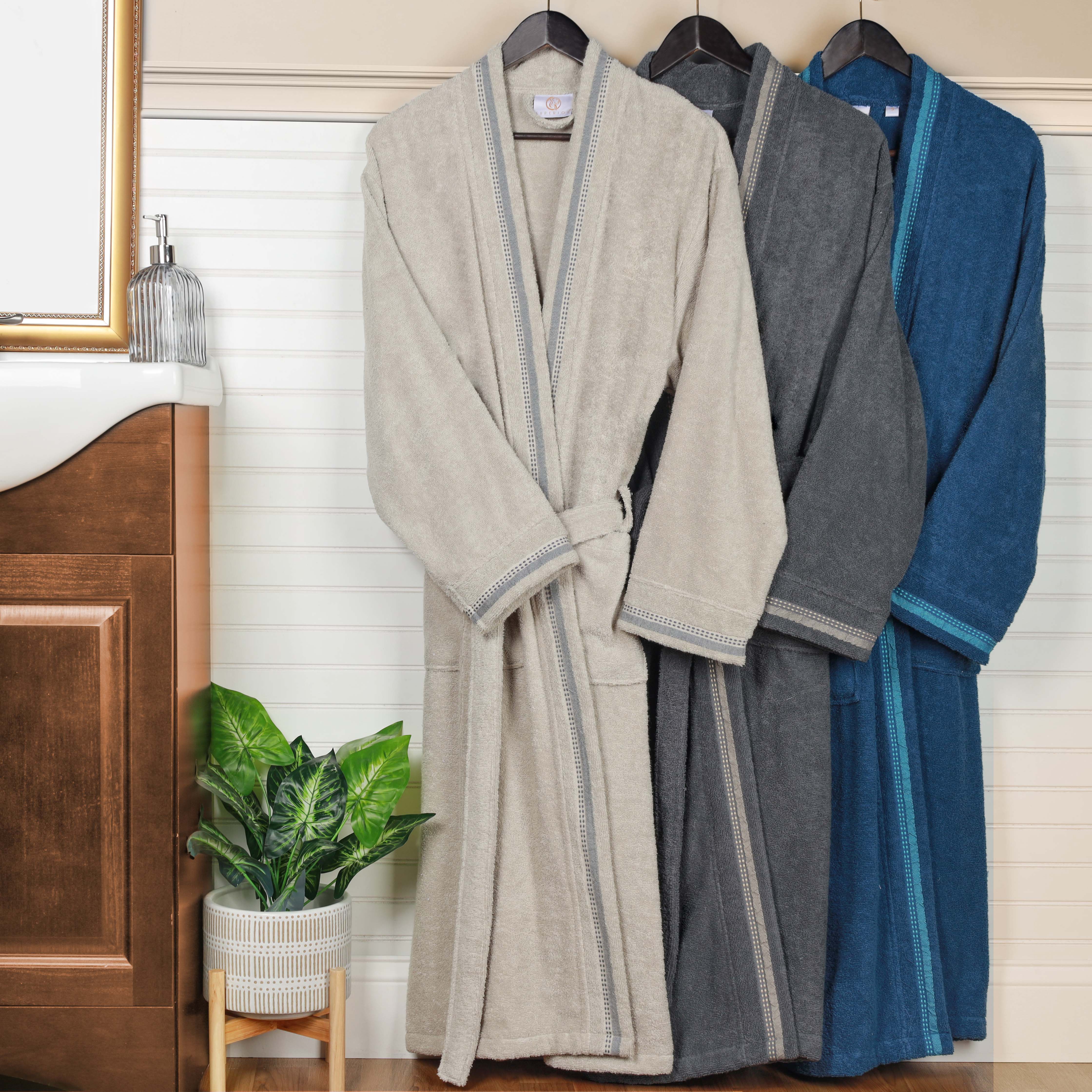 Unisex Cotton Terry Kimono Bathrobe with Embroidery - Soft & Absorbent Bath Robe for Spa, Hotel, Home Relaxation & Gift Giving